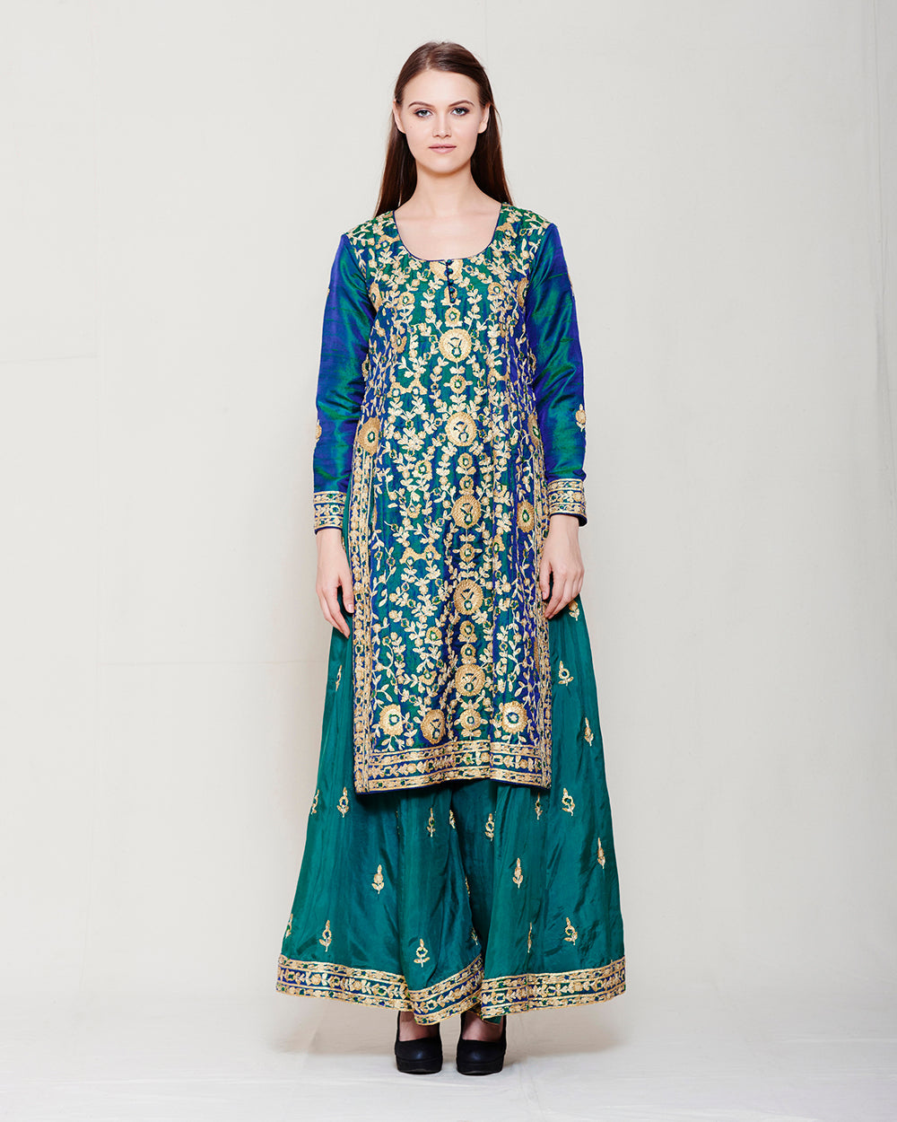 SILK KURTA SHARARA SET WITH HEAVY GOTA WORK