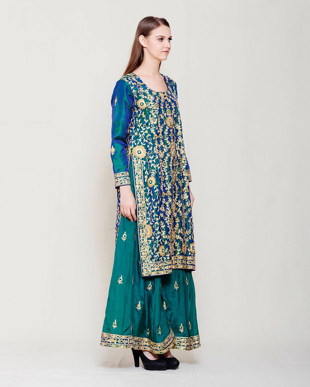 SILK KURTA SHARARA SET WITH HEAVY GOTA WORK