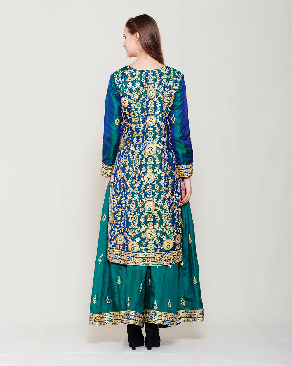 SILK KURTA SHARARA SET WITH HEAVY GOTA WORK