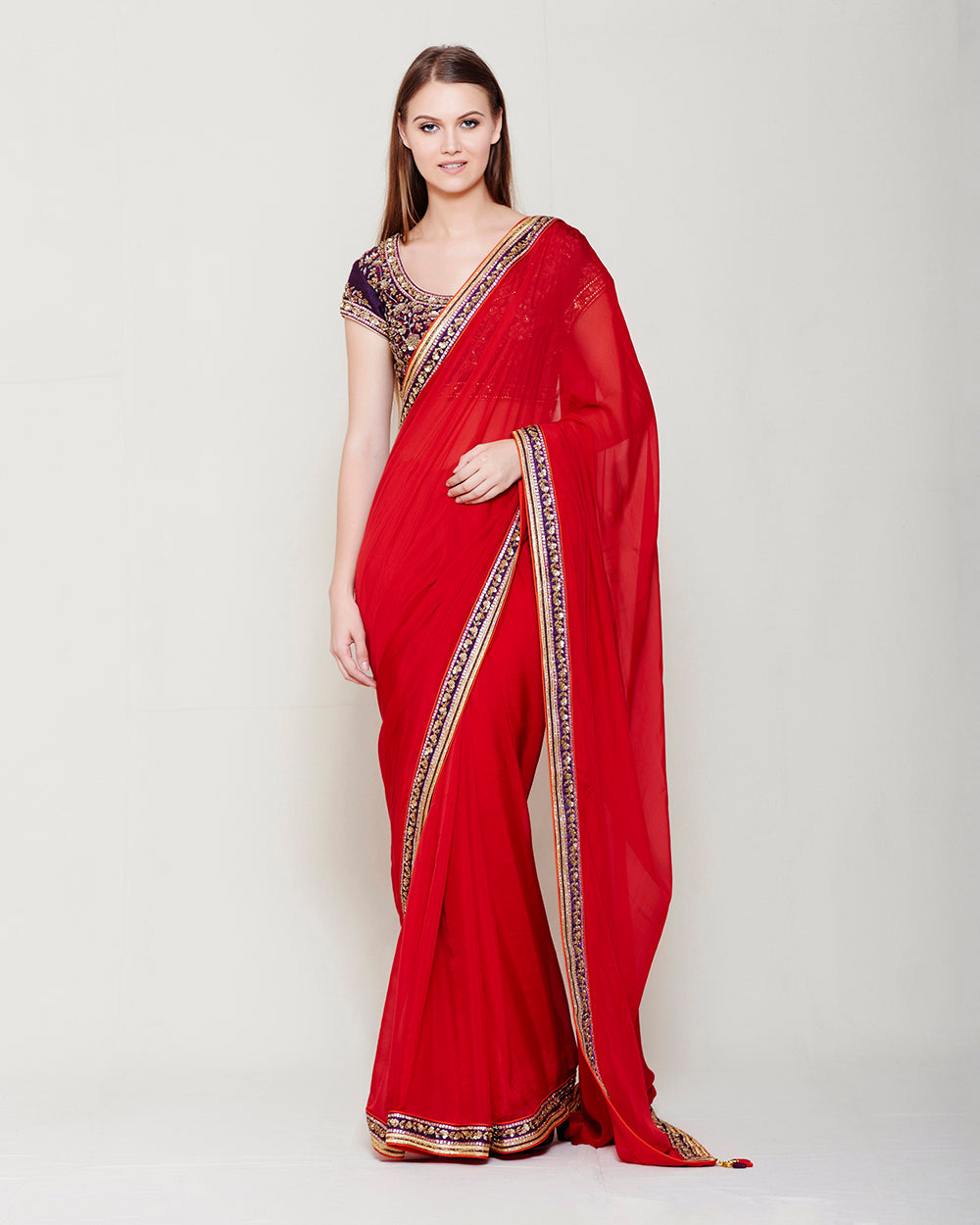 MAROON SAREE WITH WINE HEAVY ZARDOZI THREAD WORK BLOUSE
