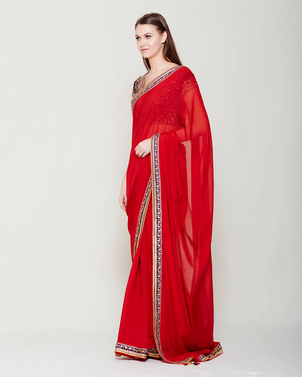 MAROON SAREE WITH WINE HEAVY ZARDOZI THREAD WORK BLOUSE