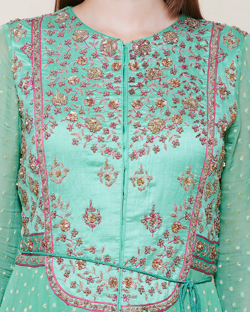 SEA GREEN LONG YOKE ANARKALI KURTA