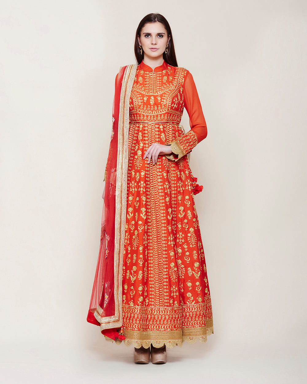 Red & Gold Anarkali Set