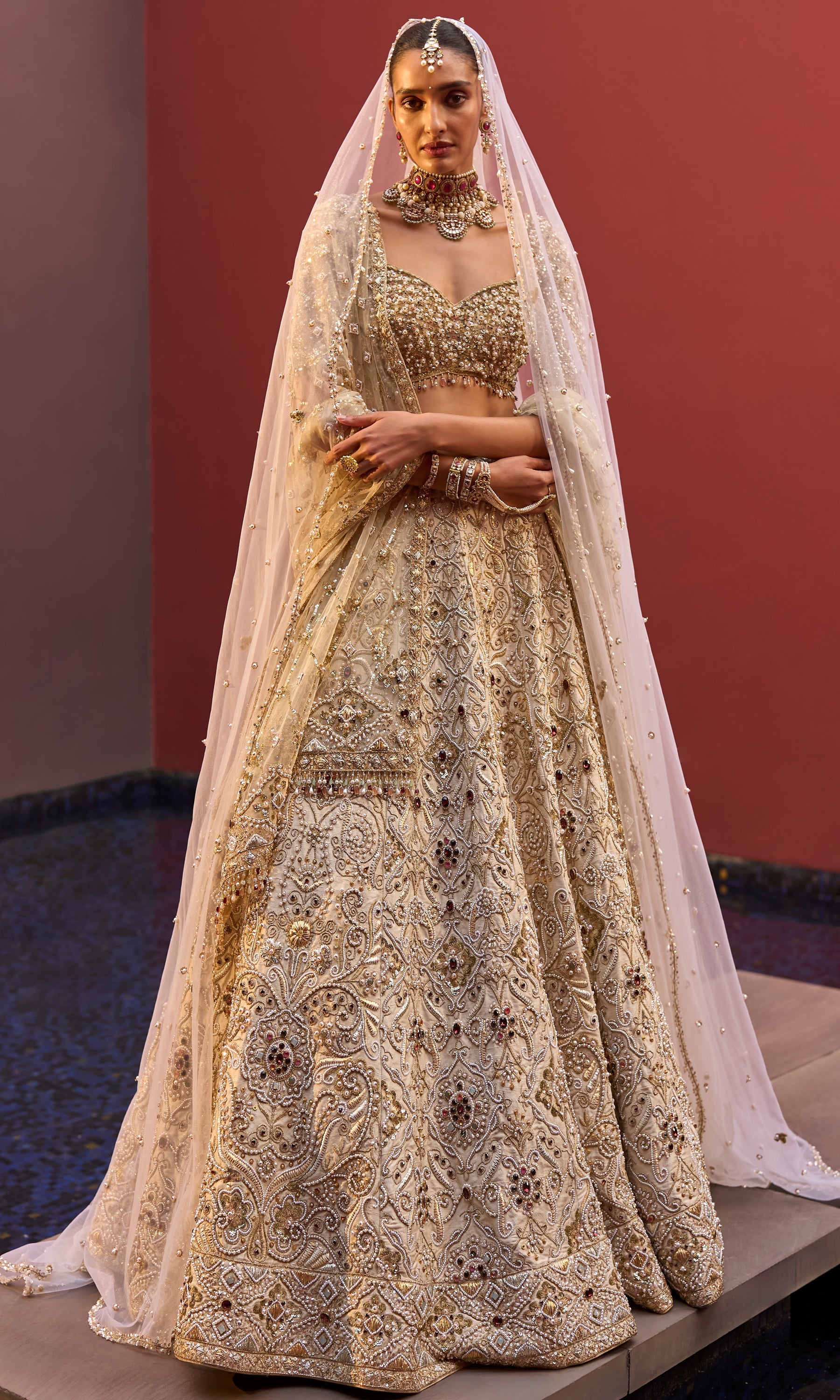Ivory Regal Jeweled Lehenga Set