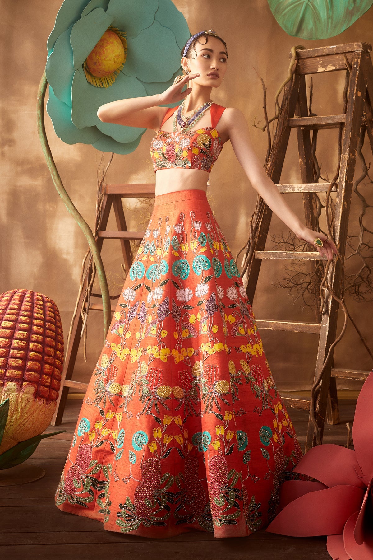 Poppy - Orange Raw Silk Lehenga Set
