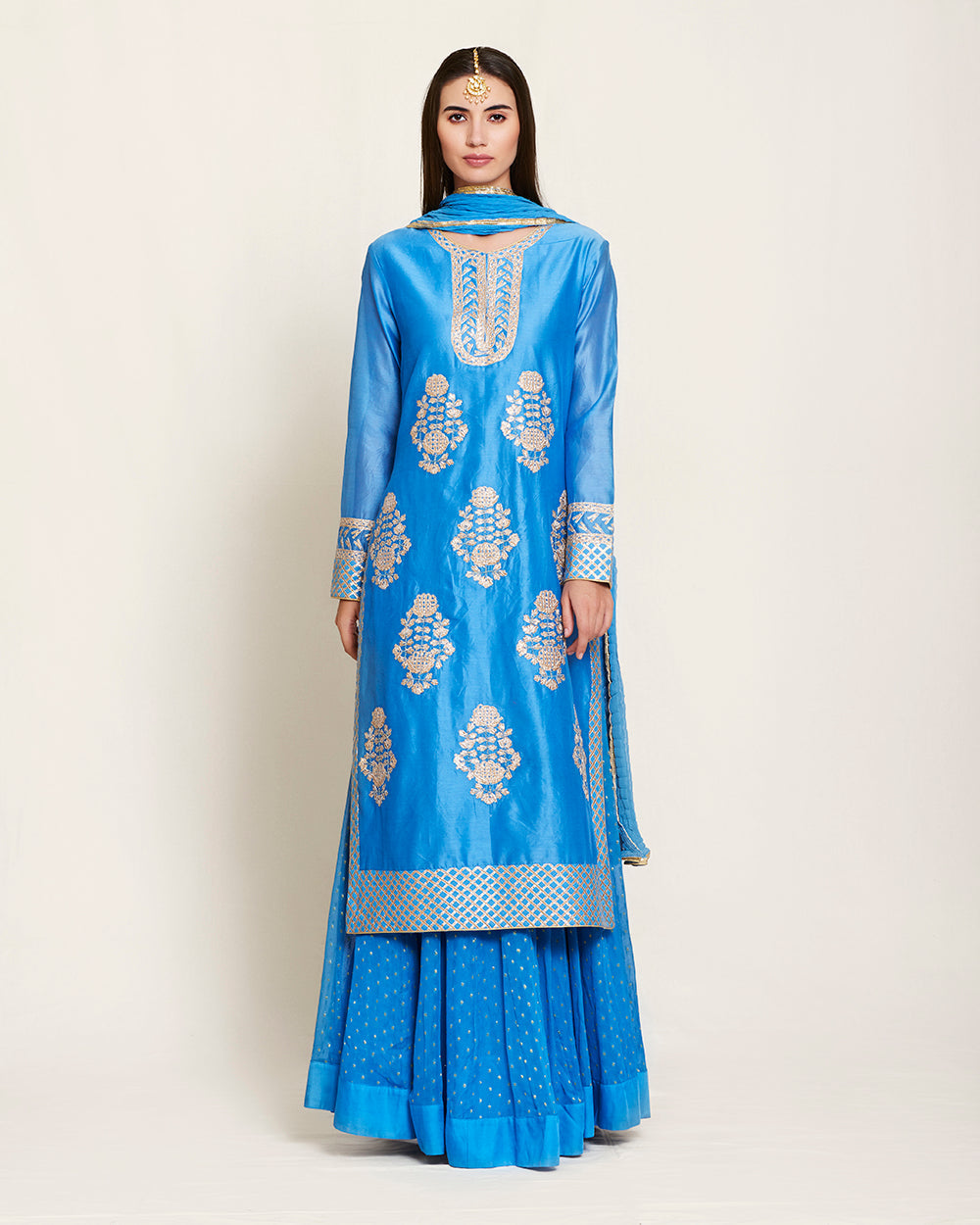 Blue gota kurta skirt set