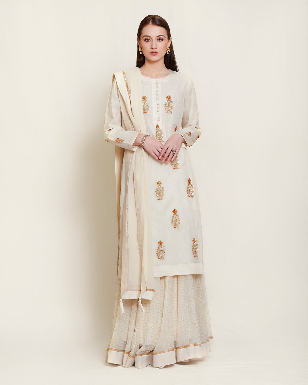Off white kurta skirt set