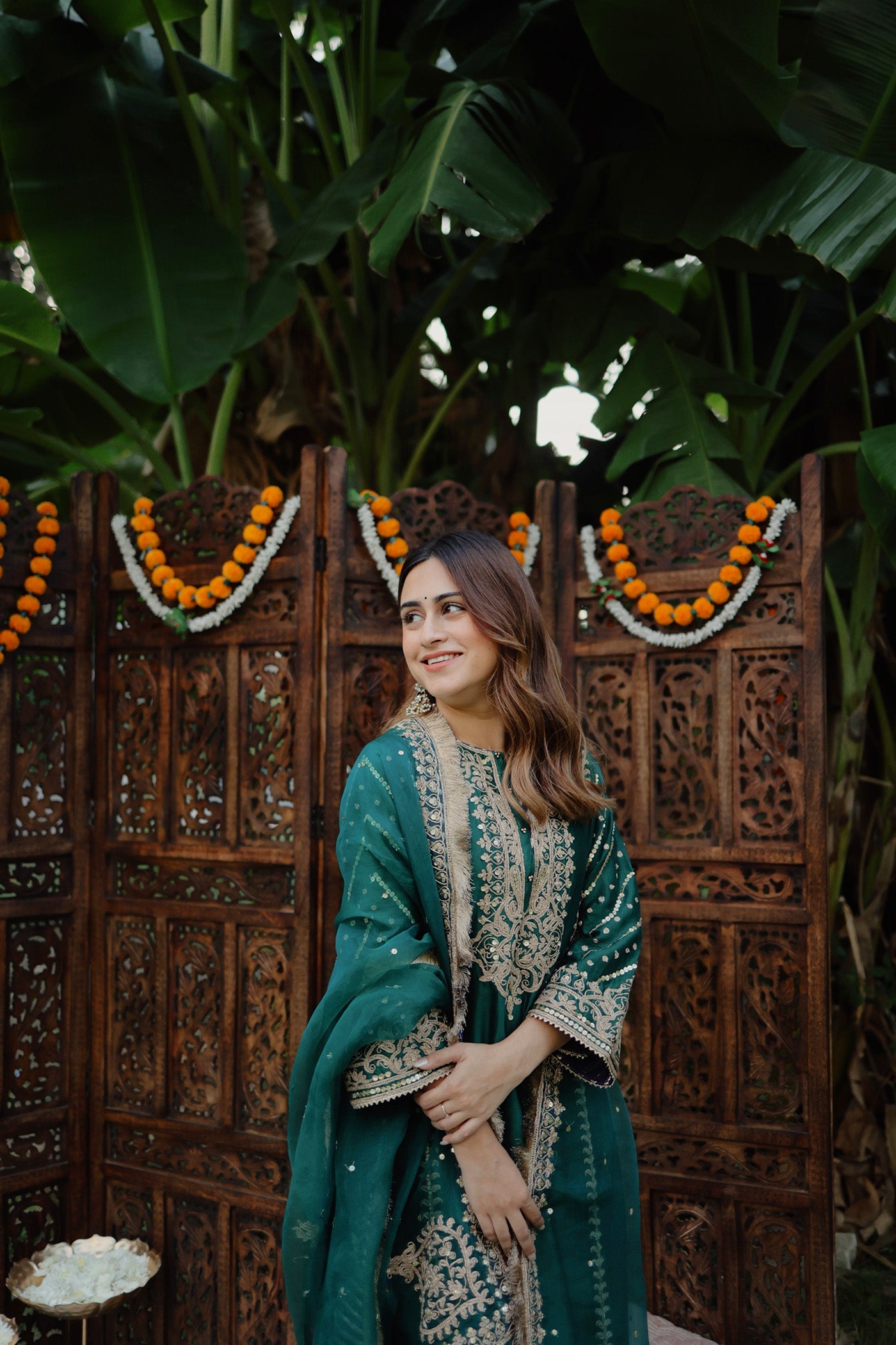 Kashish Dadhwal In SABIRAH - EMERALD GREEN LONG KURTA WITH PALAZZO AND DUPATTA
