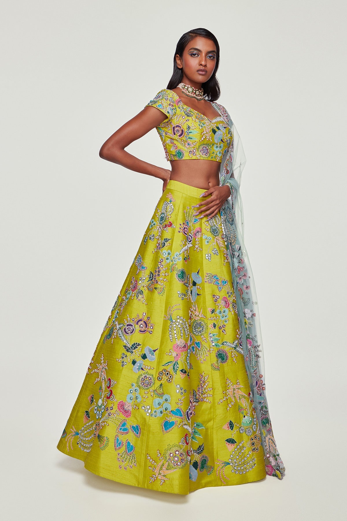 Aurora - Lime Raw Silk Lehenga Set
