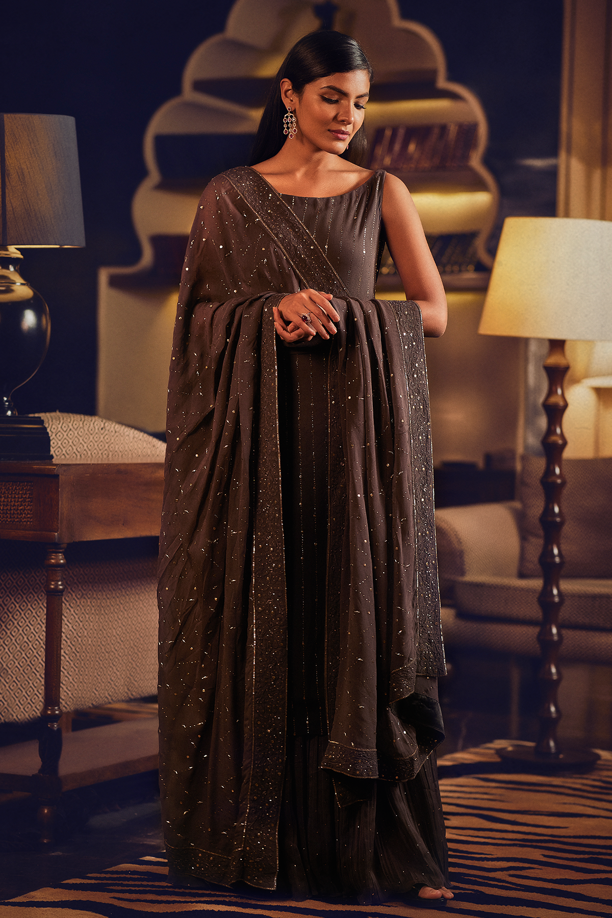 Taupe Mukaish Sharara Set