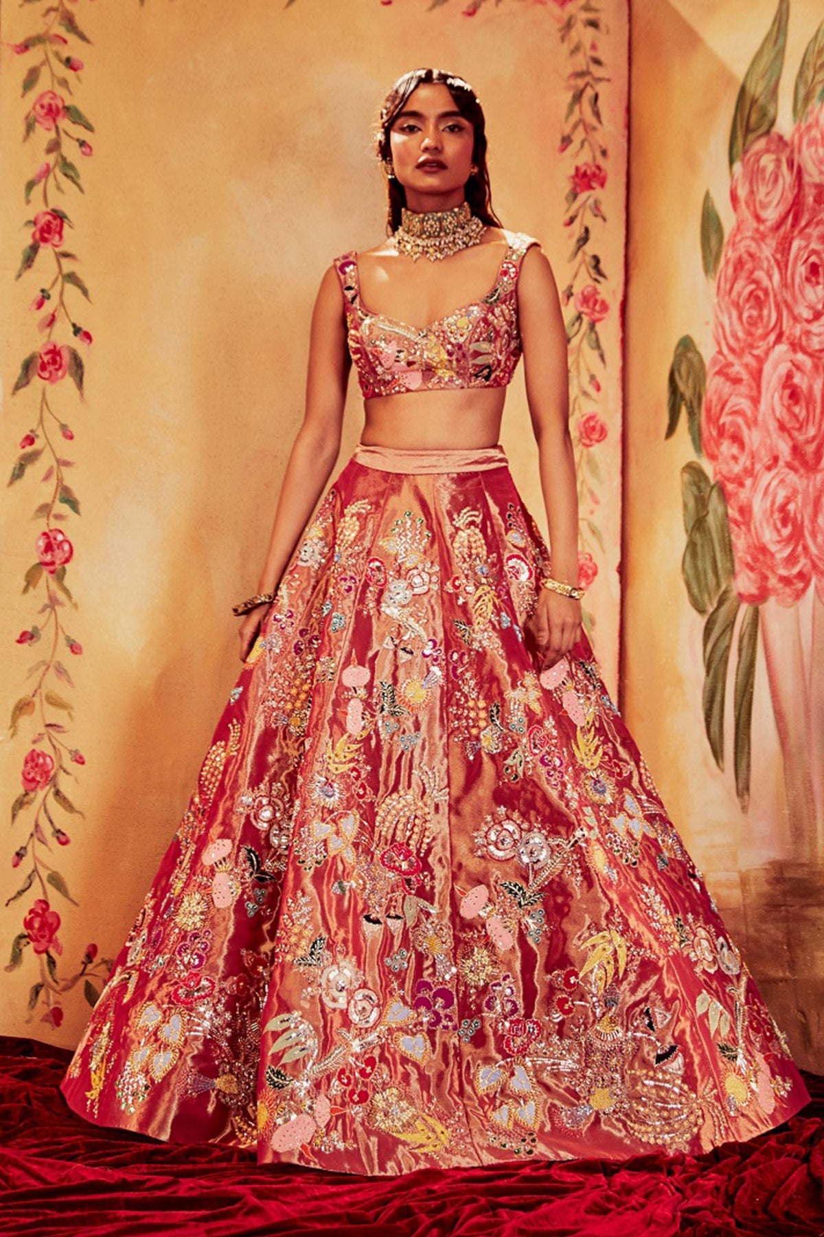 Ruby - Maroon Tissue Lehenga Set
