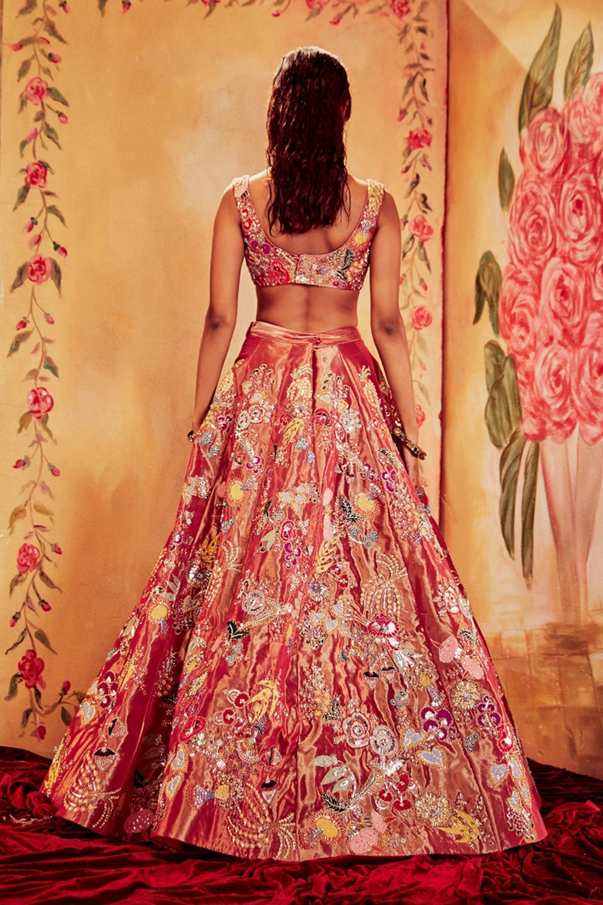Ruby - Maroon Tissue Lehenga Set