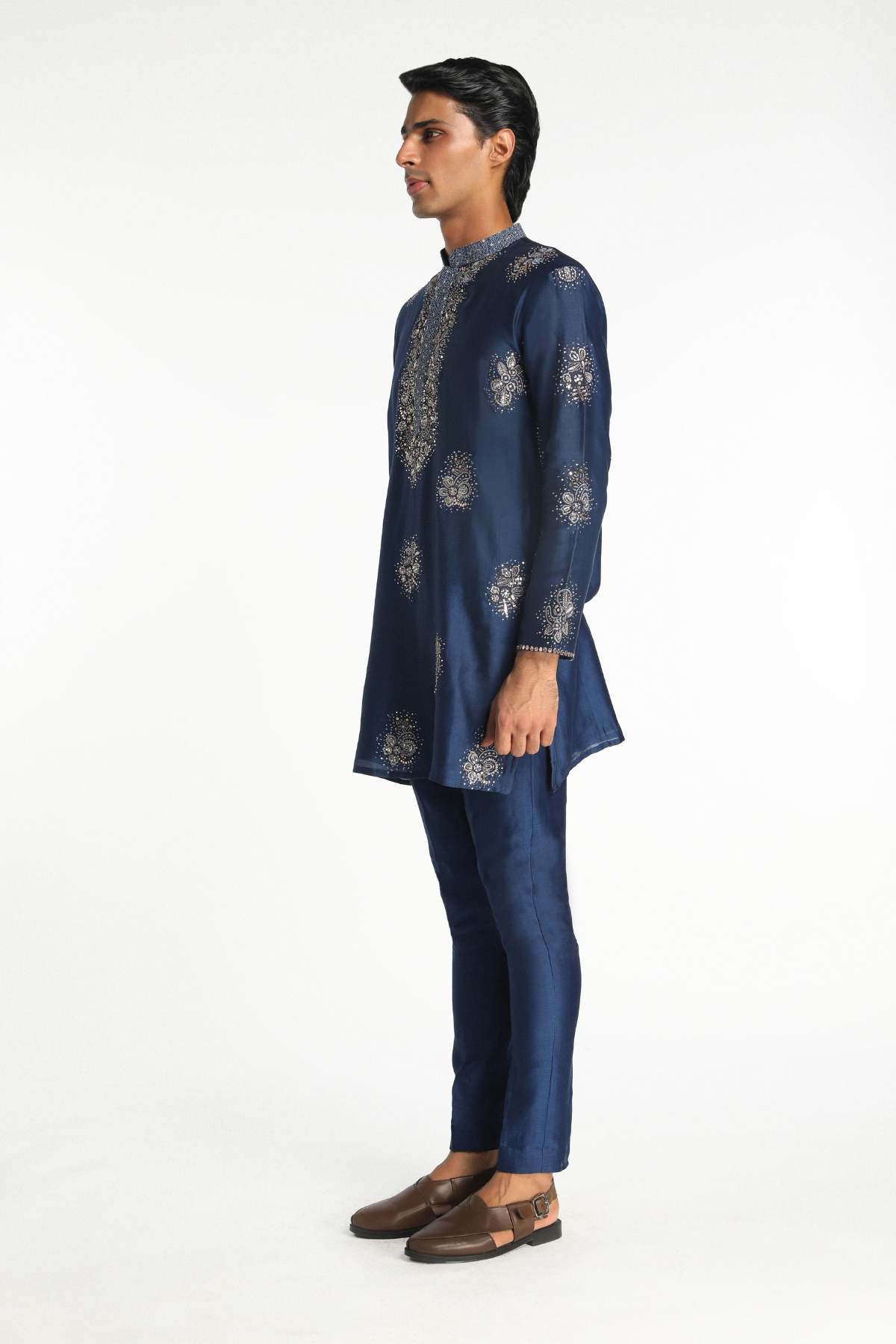 Regalia - Navy Blue Chanderi Silk Kurta Set
