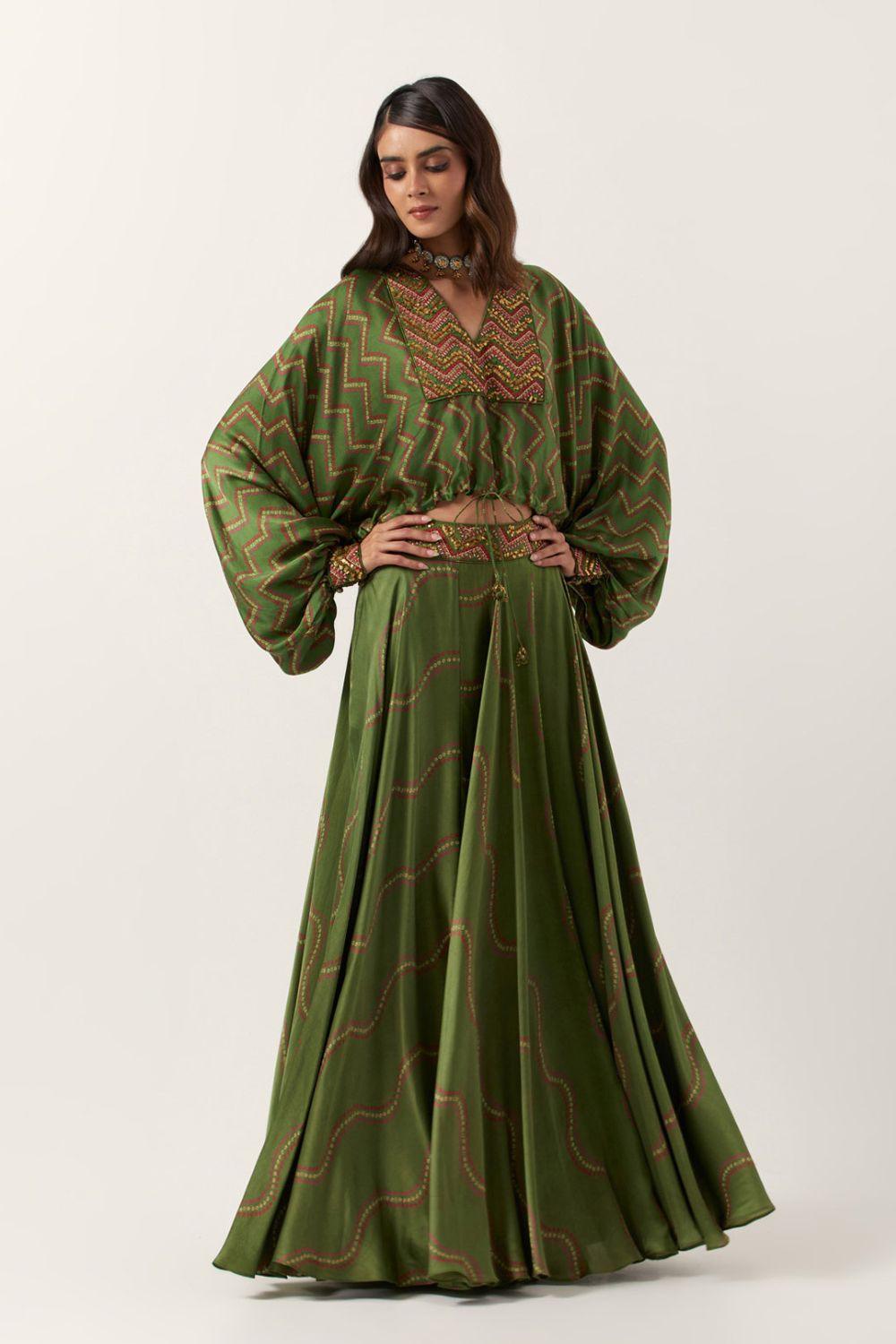 Pickle Green Top Paired With Skirt