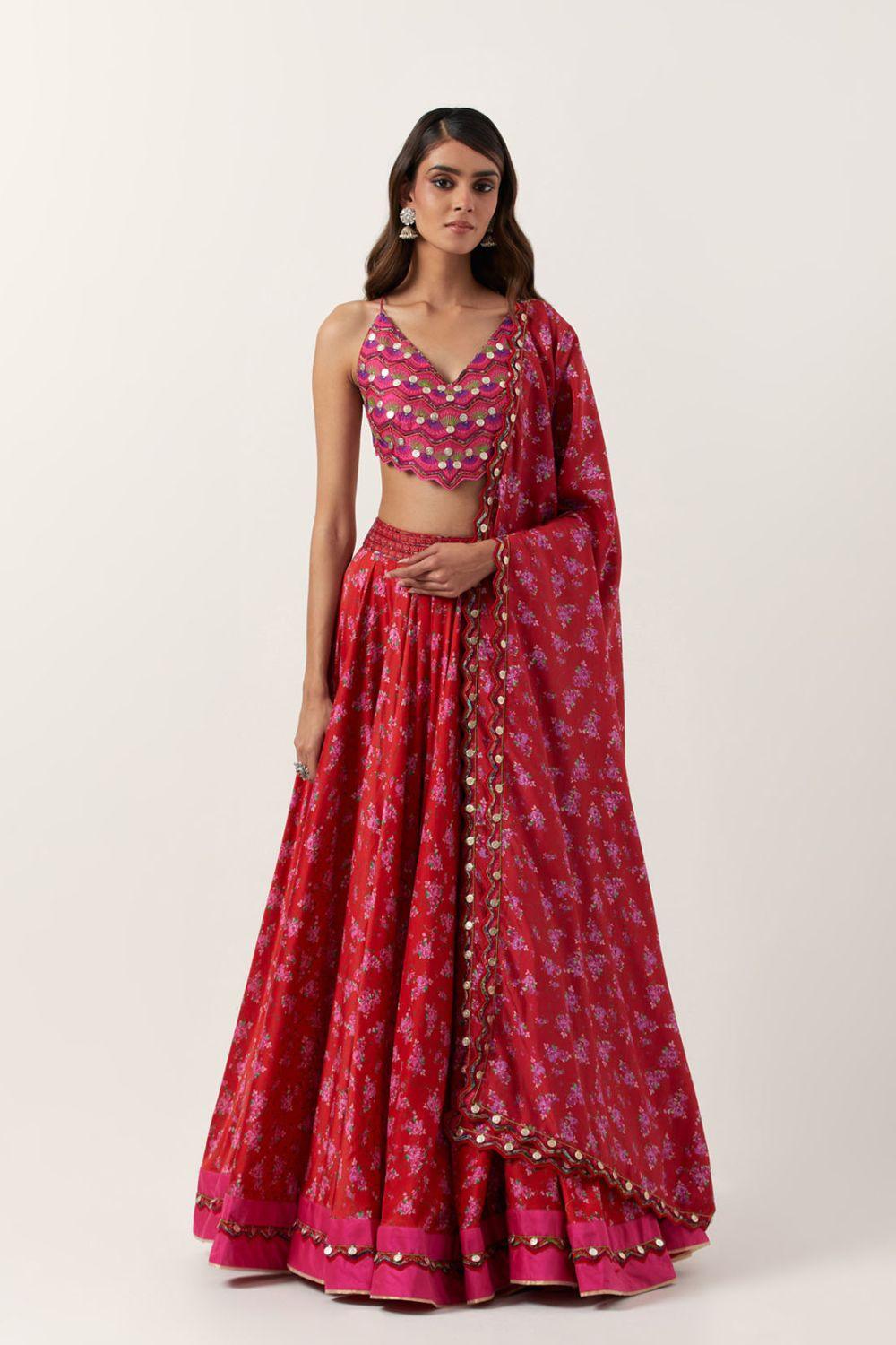 Surkh Laal Floral Lehenga Set