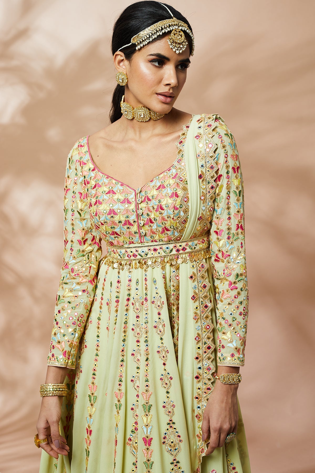 Green Georgette Anarkali
