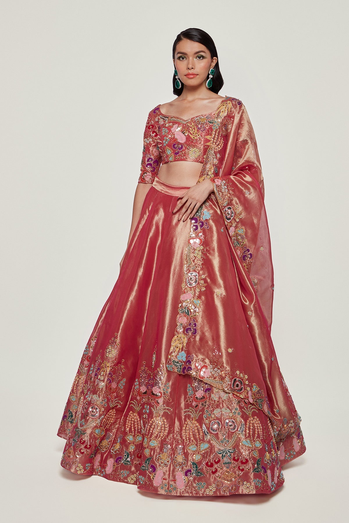 Elara - Magenta Pink Tissue Lehenga Set