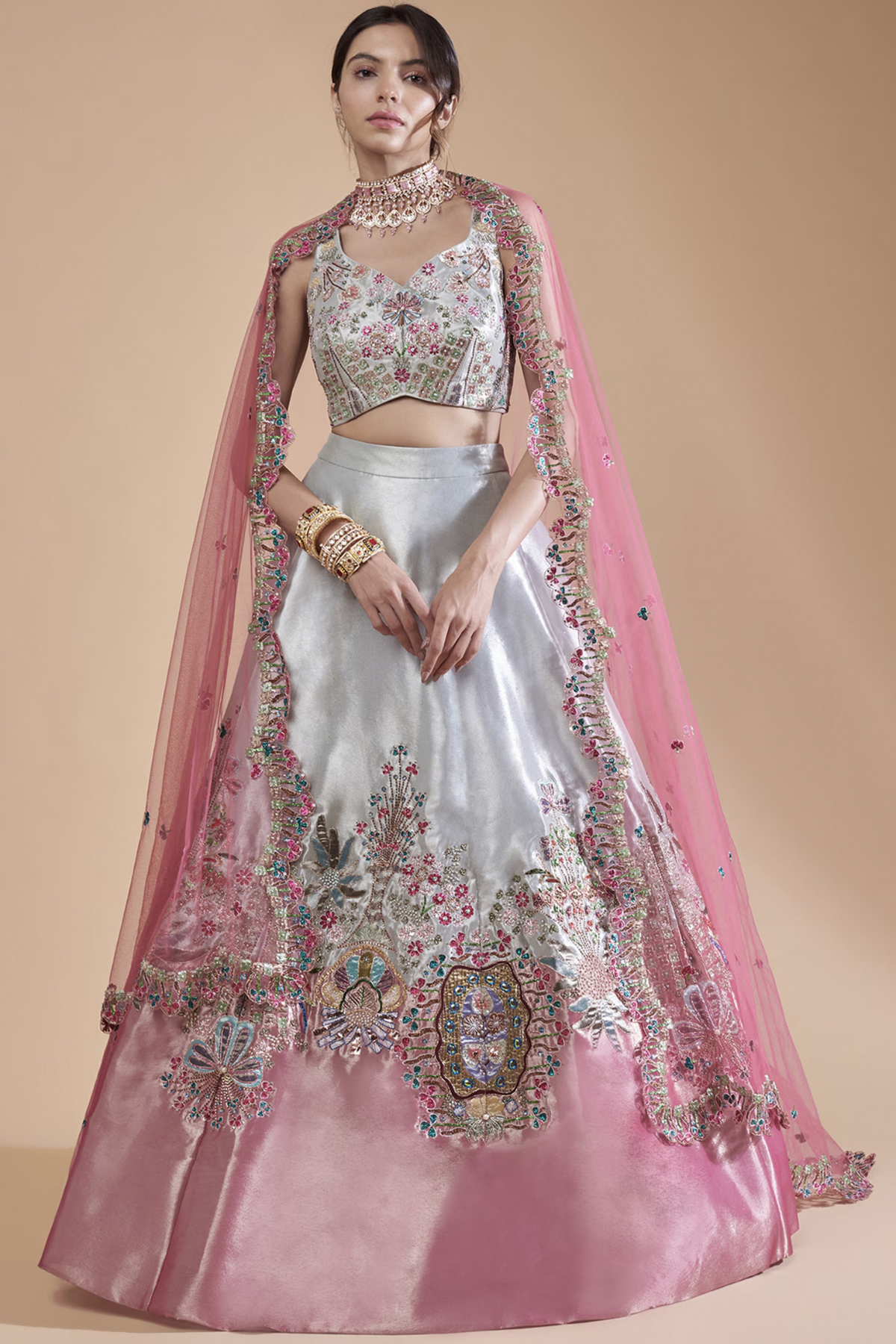 Chimera - Ivory -Pink Tissue Lehenga Set