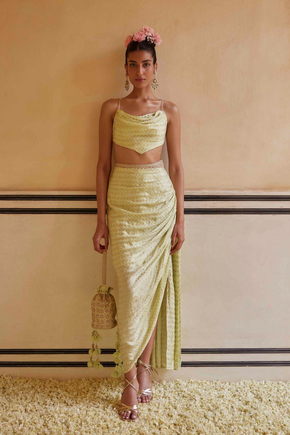 The Draped Skirt And Cowl Handkerchief Top Set