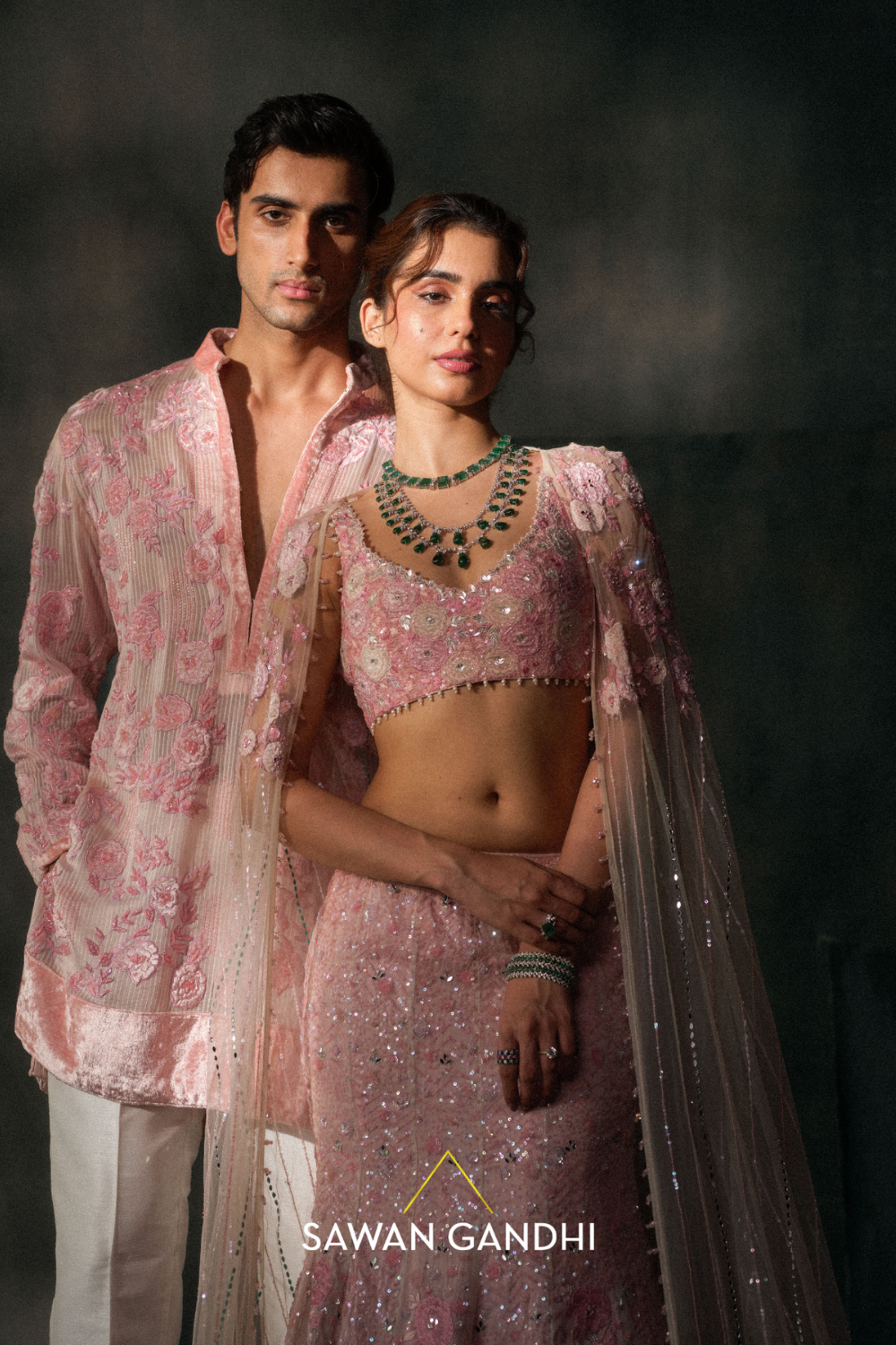 Blush pink fishcut applique lehenga