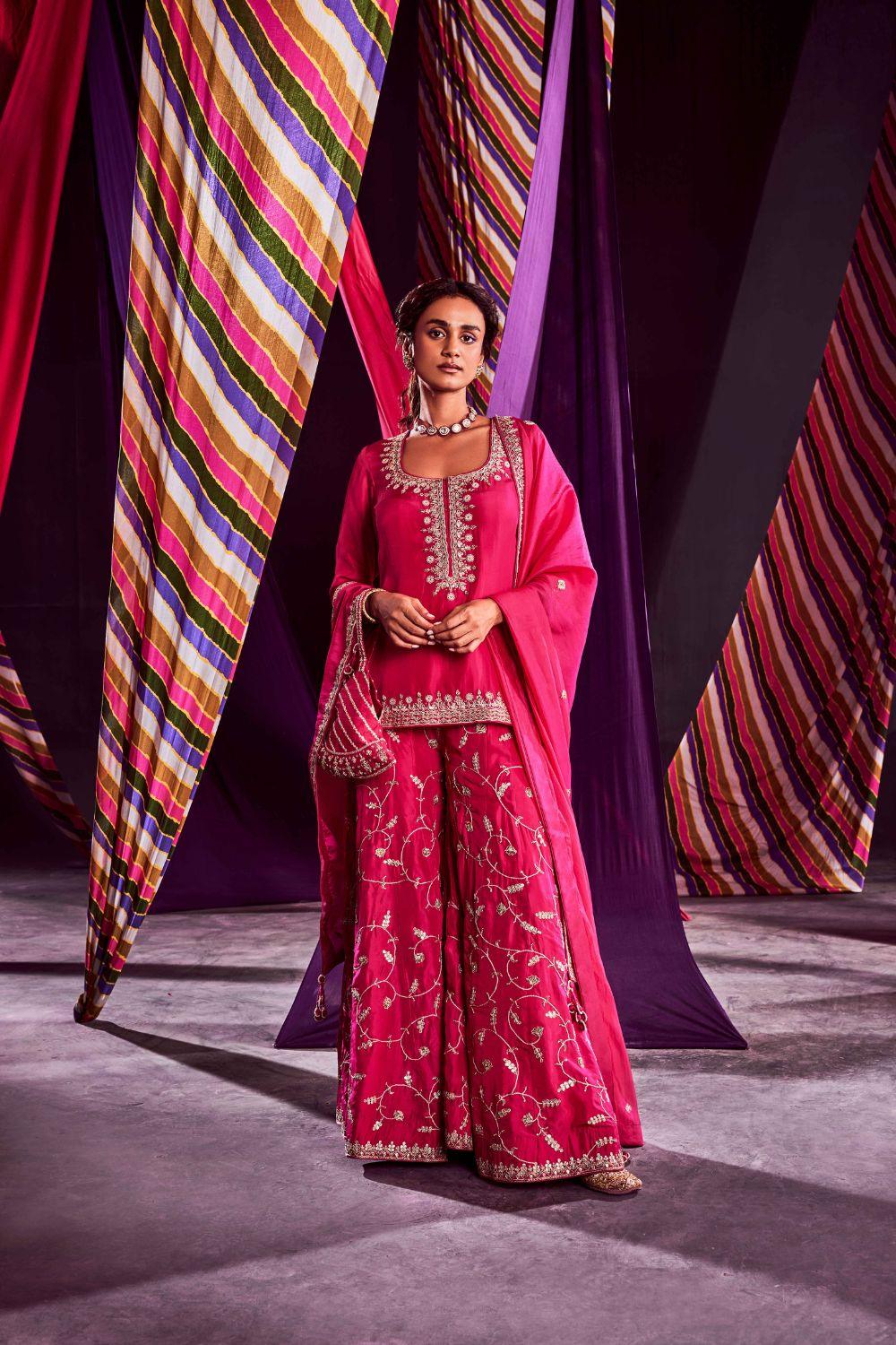 Rani pink Short Kurti Set
