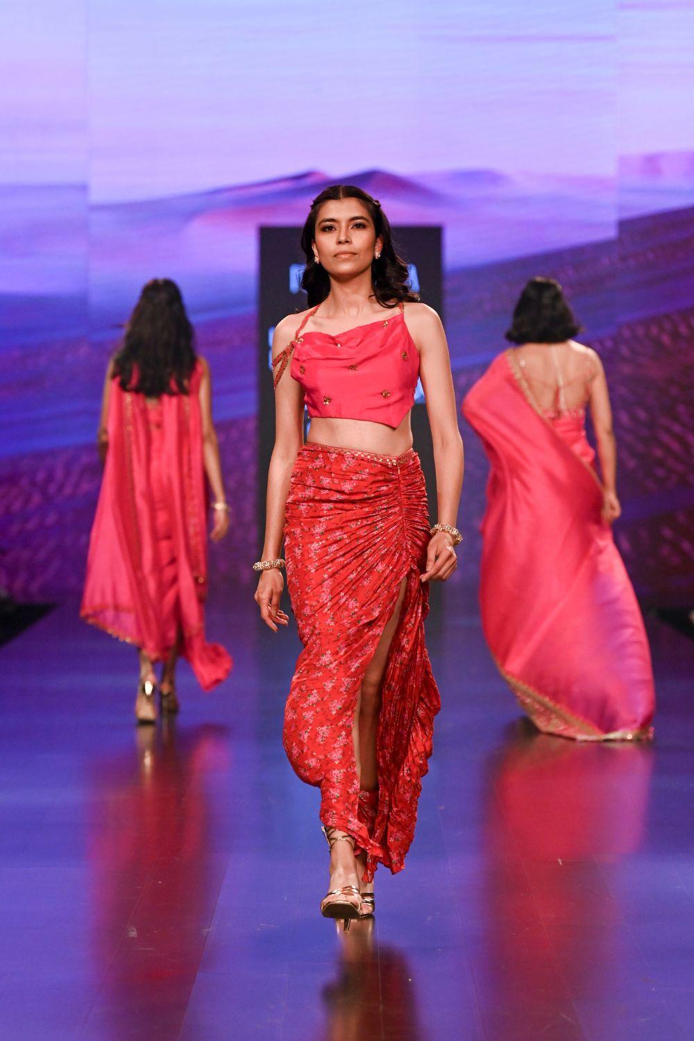 Surkh Laal Floral Draped Skirt and Top