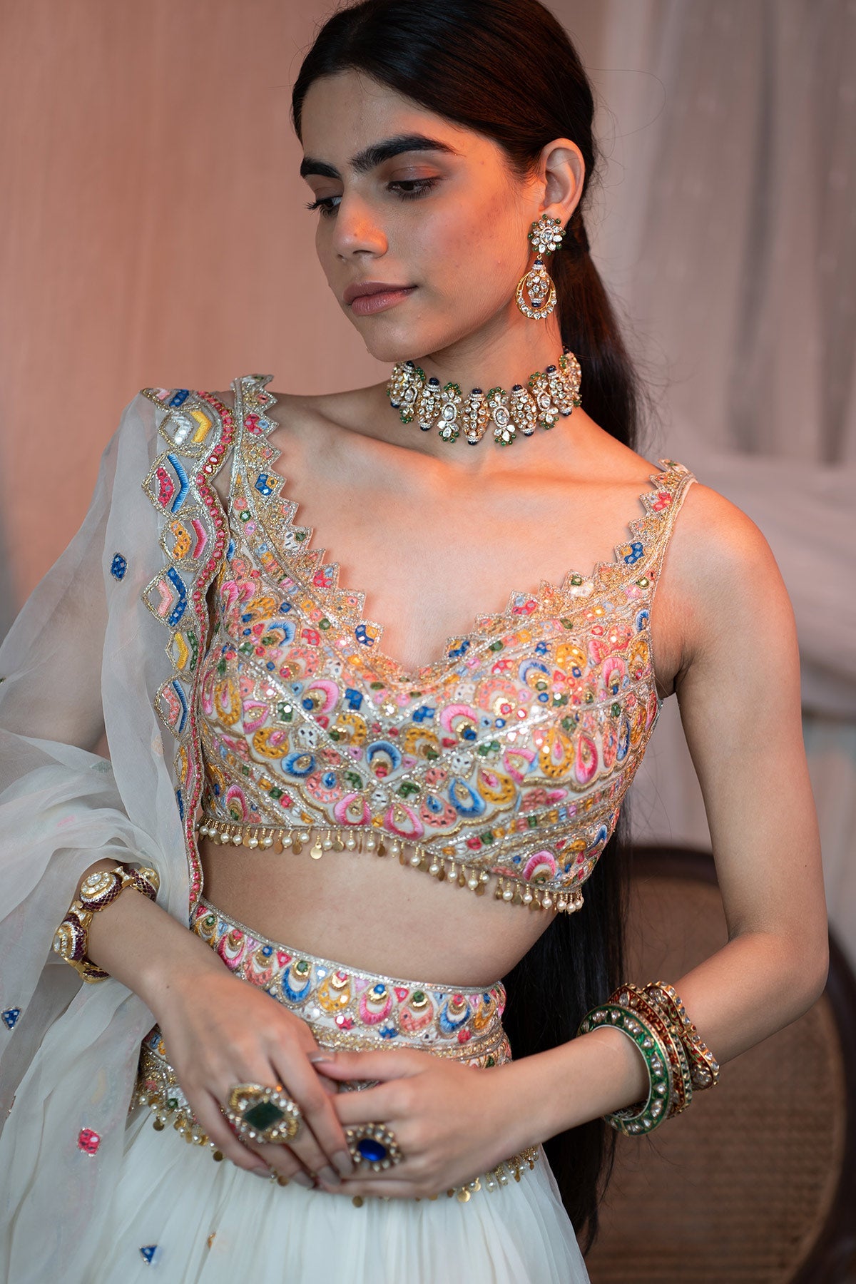 Ivory Organza Lehenga