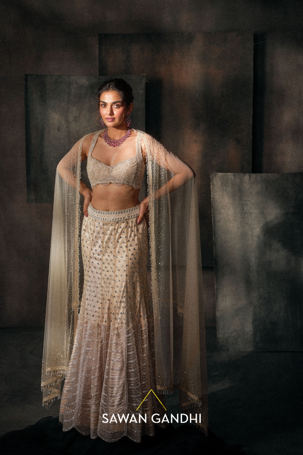 Ivory fishcut Lehenga