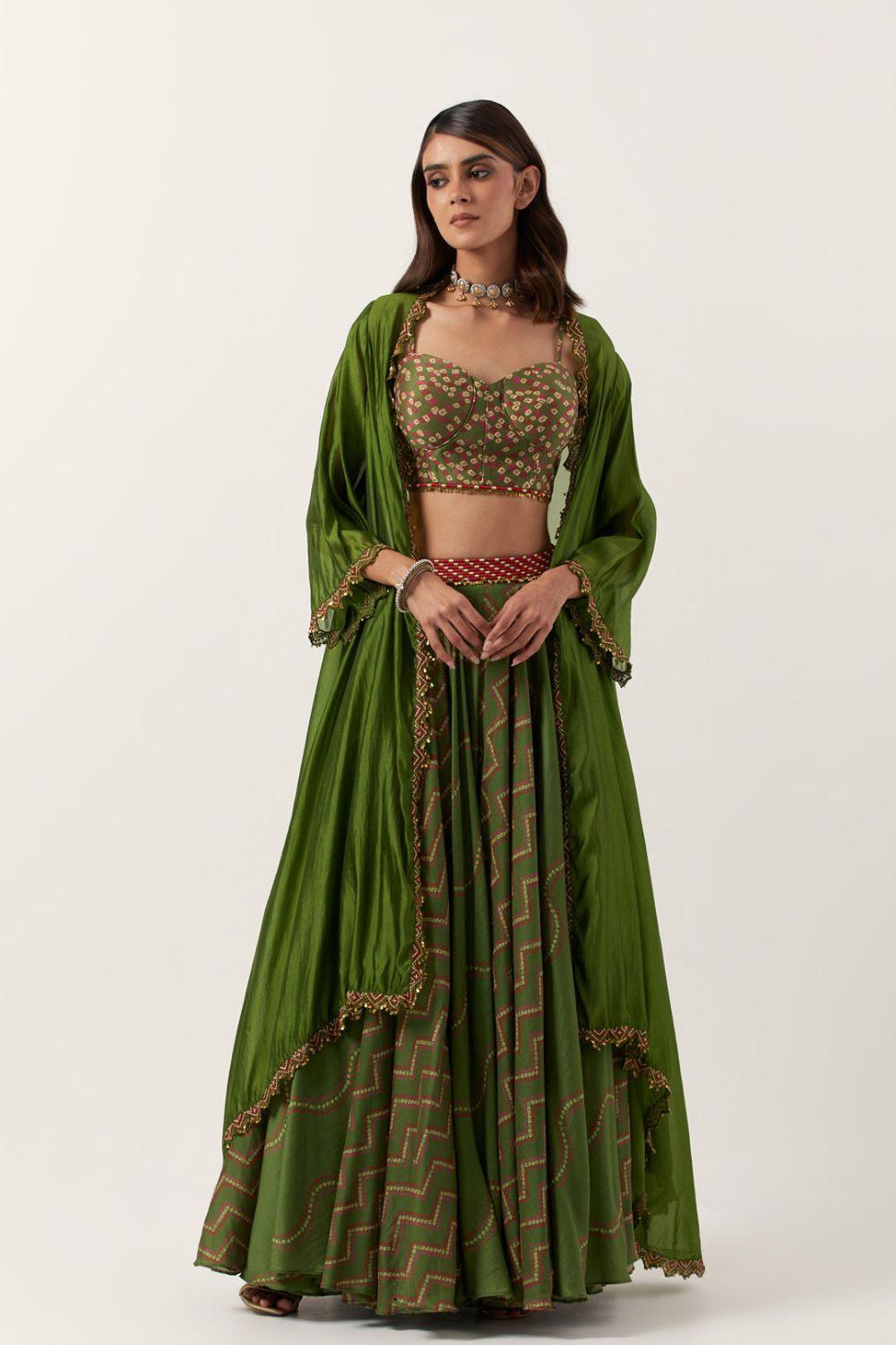 Titali Pickle Green Top Paired With Skirt & Cape - Ready To Ship
