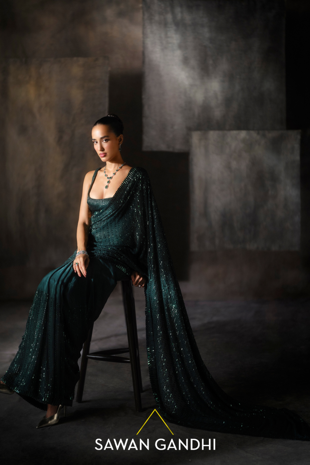 Bottle green Kashti saree