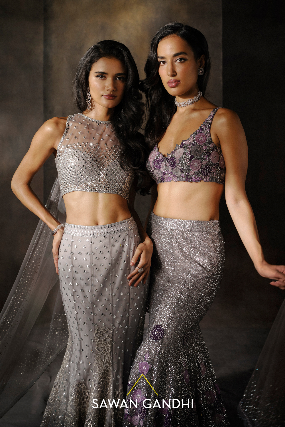 GREY FISHCUT APPLIQUÉ LEHENGA
