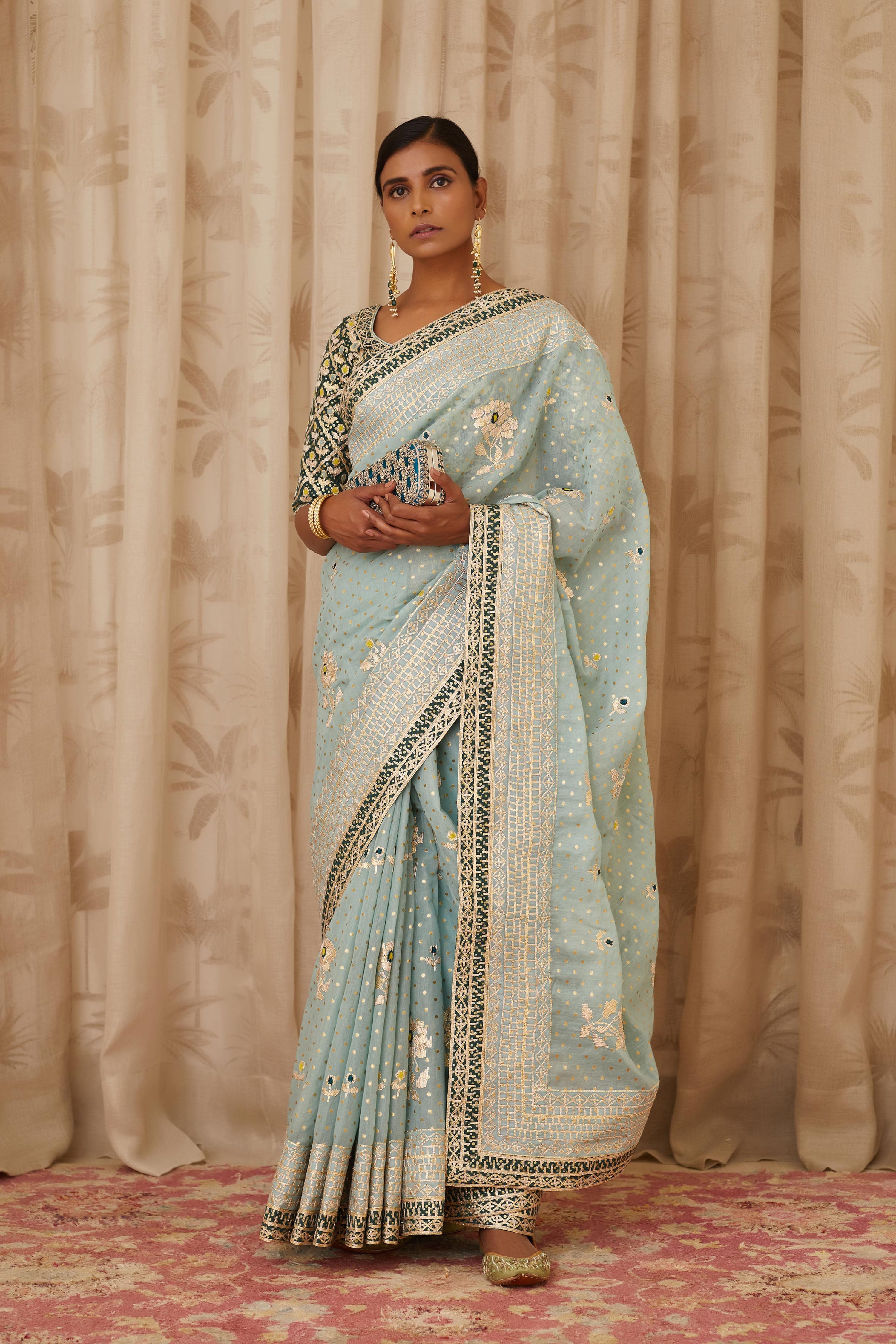 Blush Blue-Green Saree Set