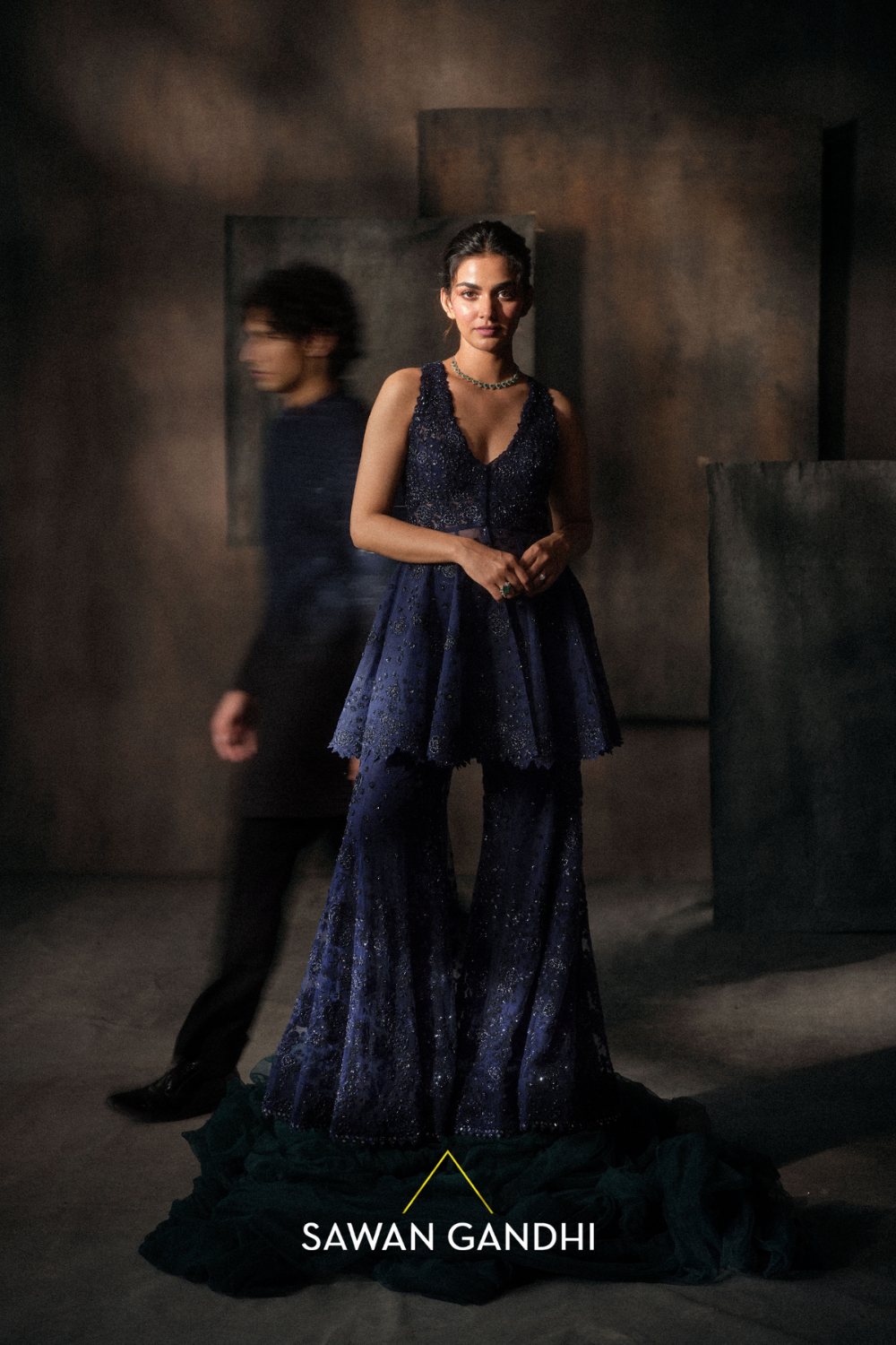 Navy blue peplum set