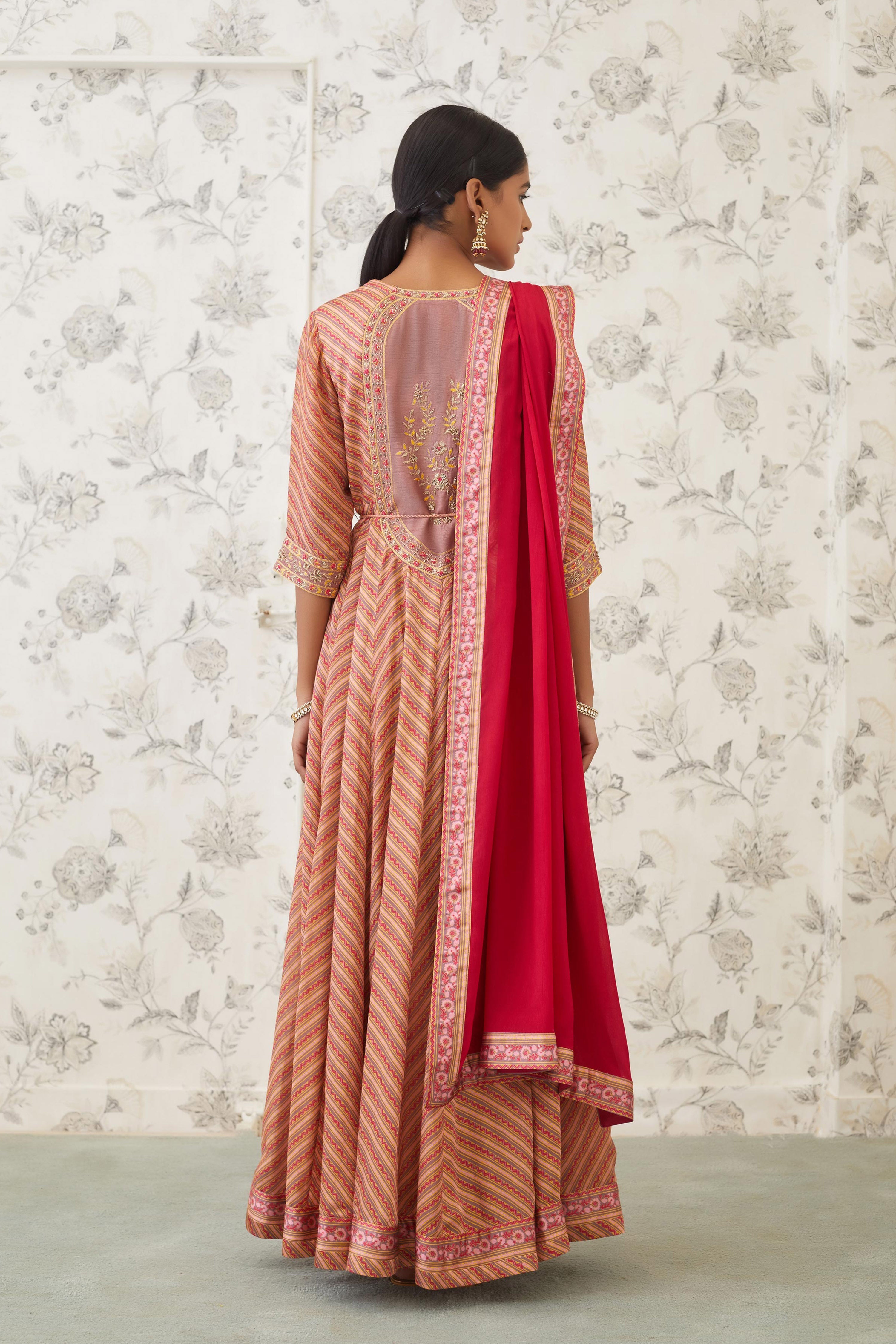 Rust Orange Red Anarkali Set