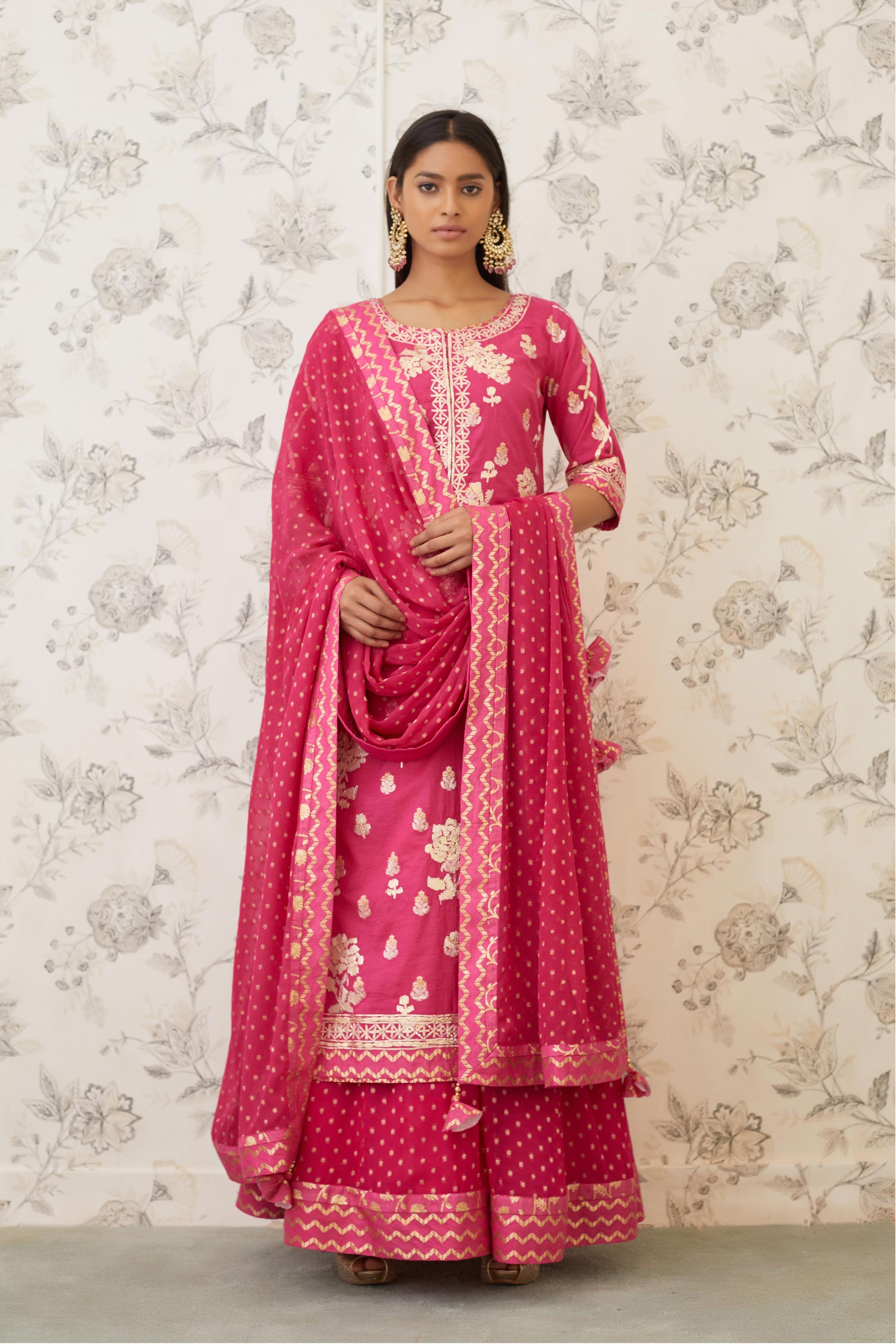 Magenta Kurta Skirt Set