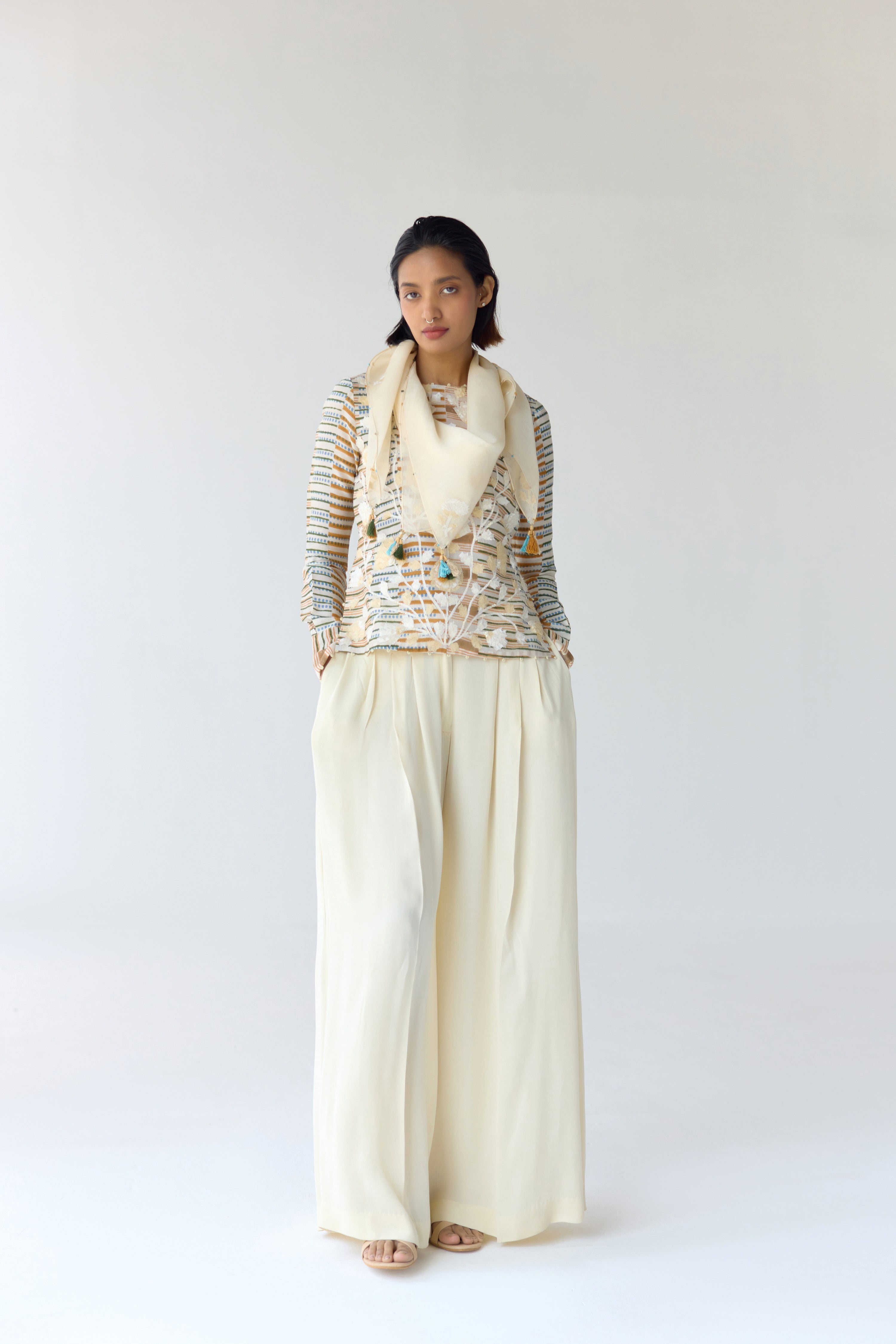 Almond White Top & Trouser Set