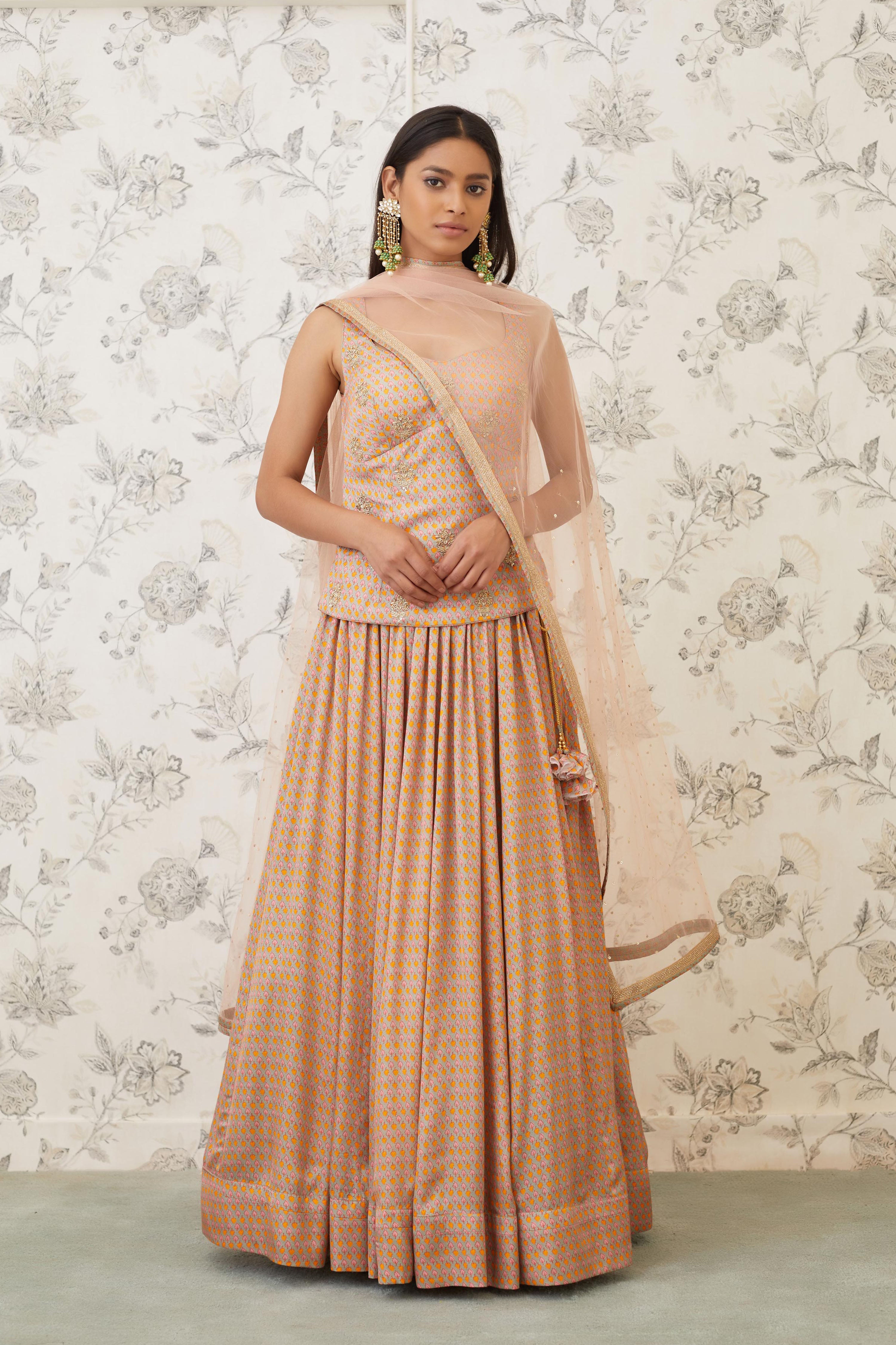 Neutral Pink Kurti & Skirt Set