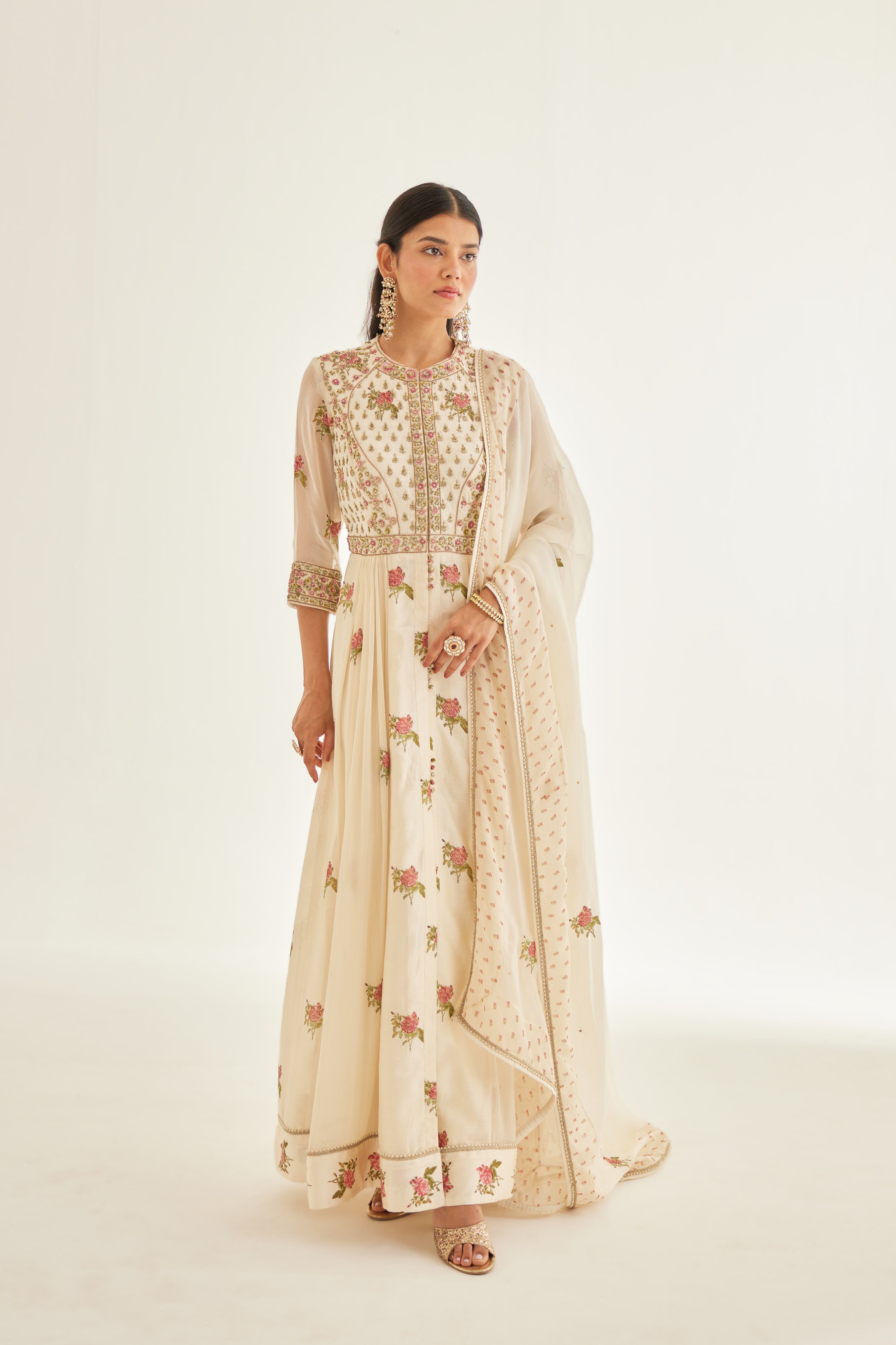 Papyrus White Anarkali Set