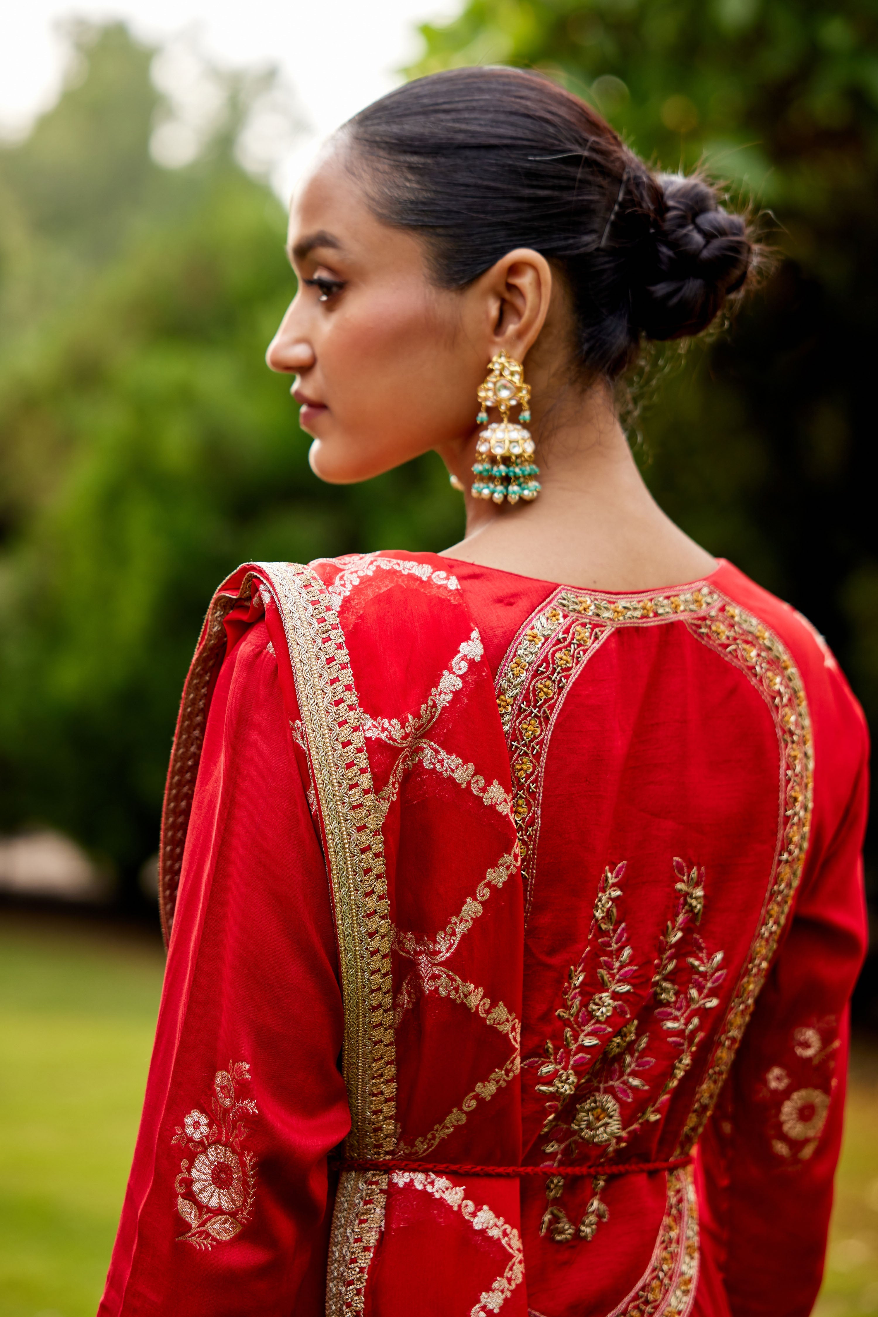 Red Anarkali Set