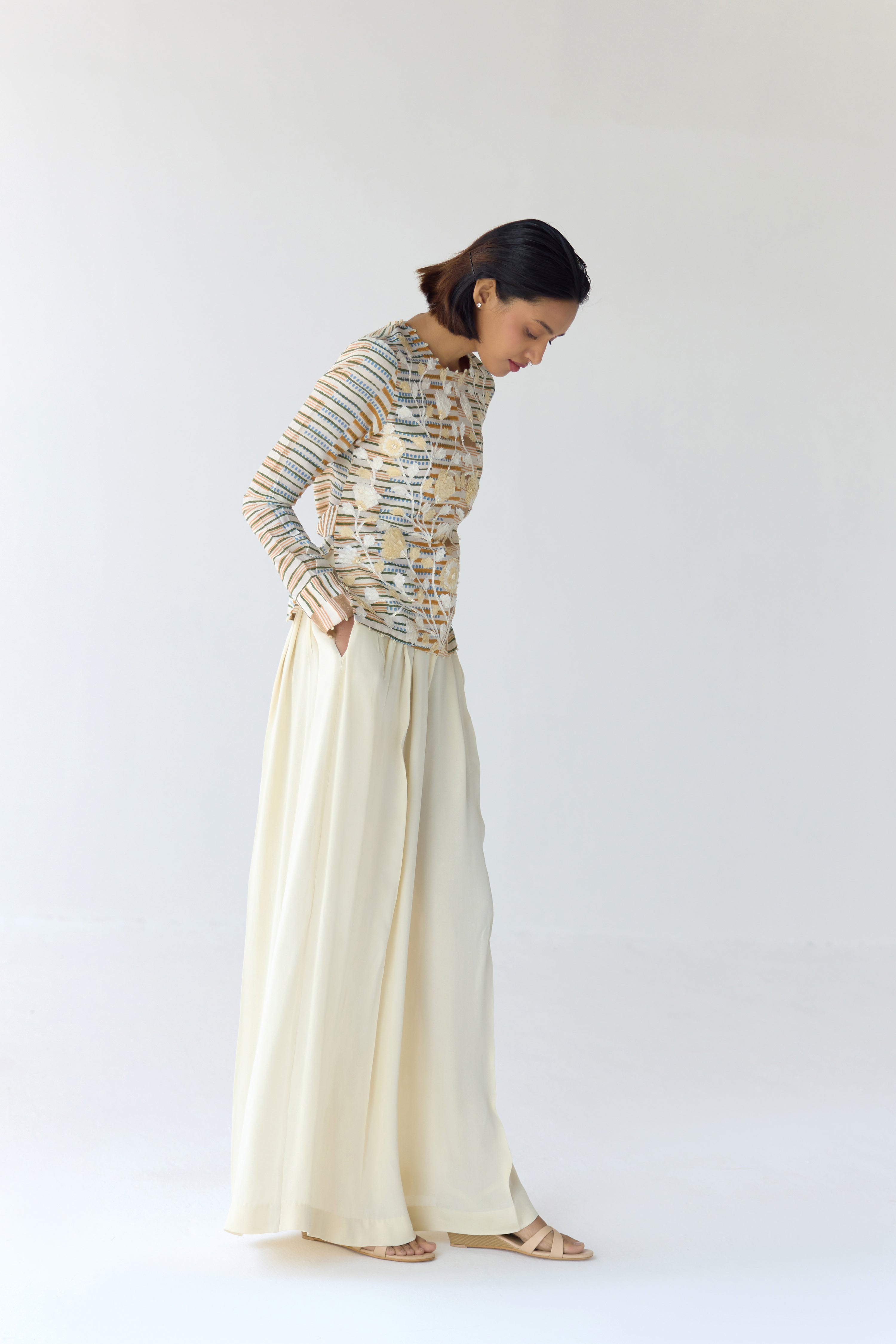 Almond White Top & Trouser Set