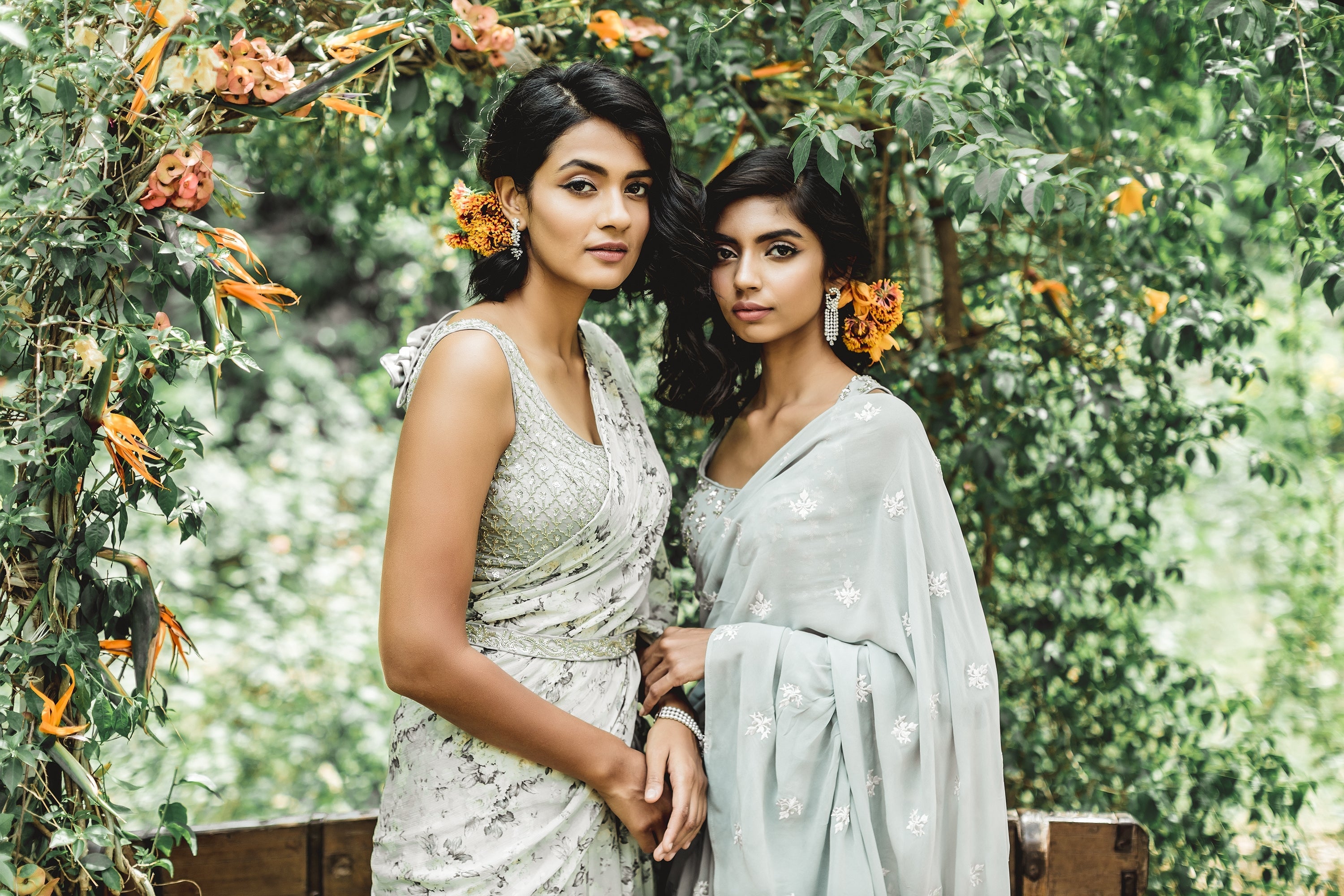 Mint Floral Printed Ruffle Saree