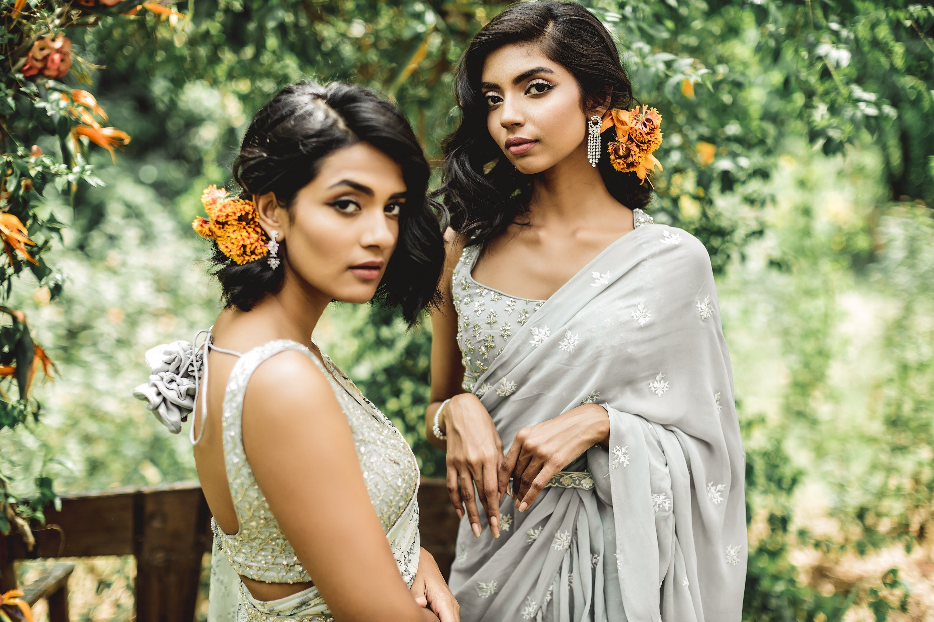 Mint Floral Printed Ruffle Saree