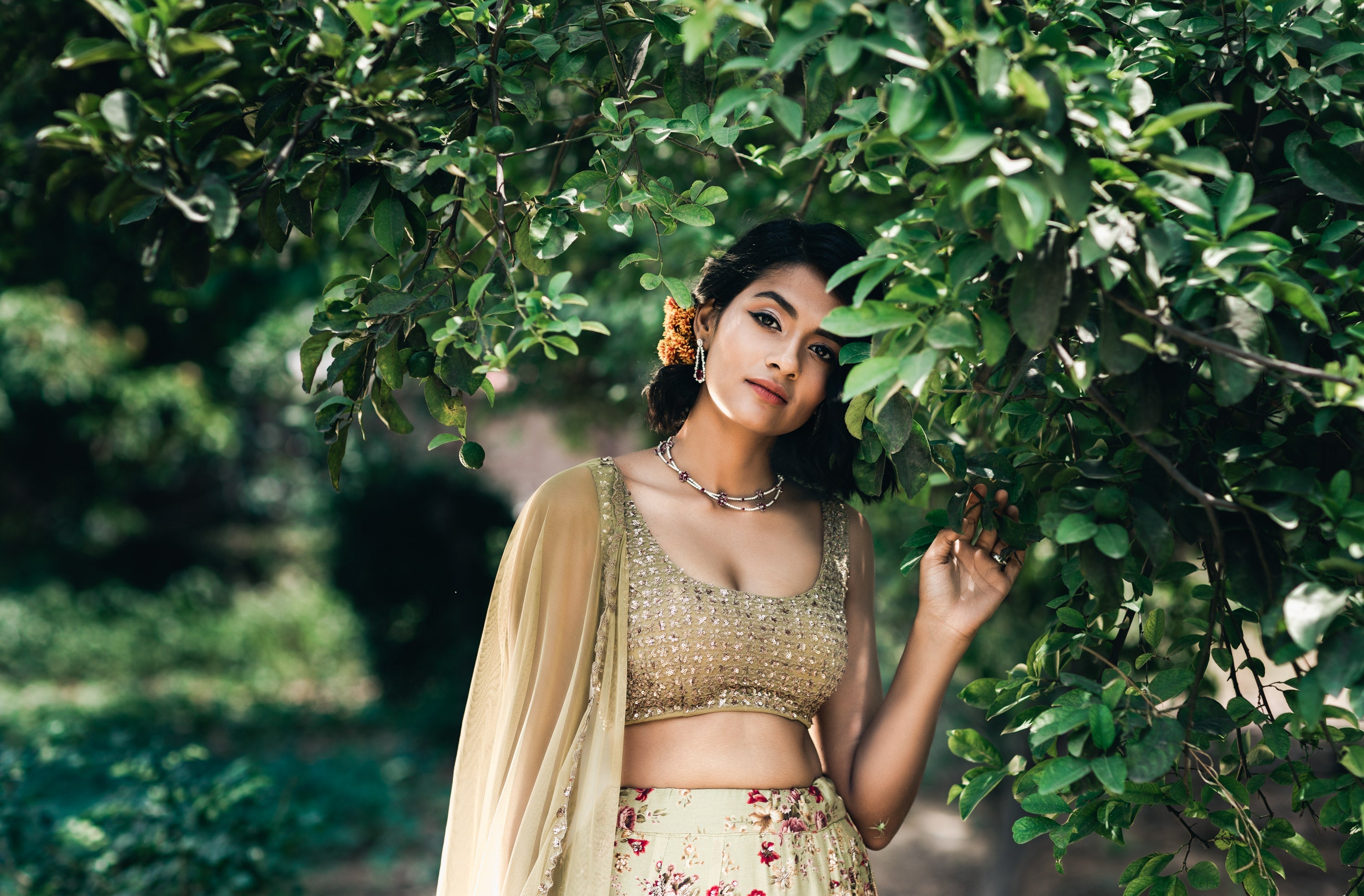 Leaf Green Floral Printed Lehenga Set