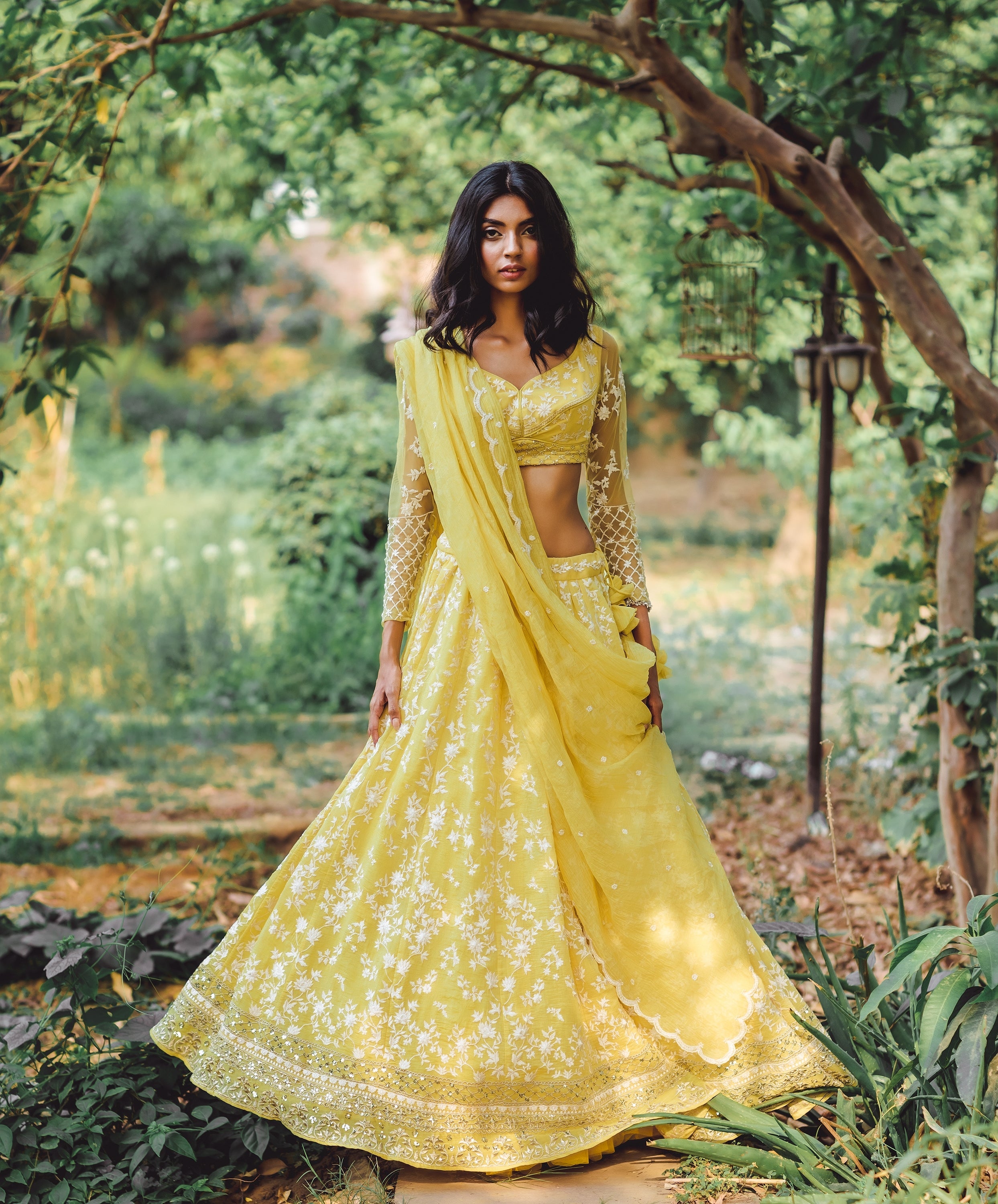 Lemon Yellow Threadwork Lehenga Set