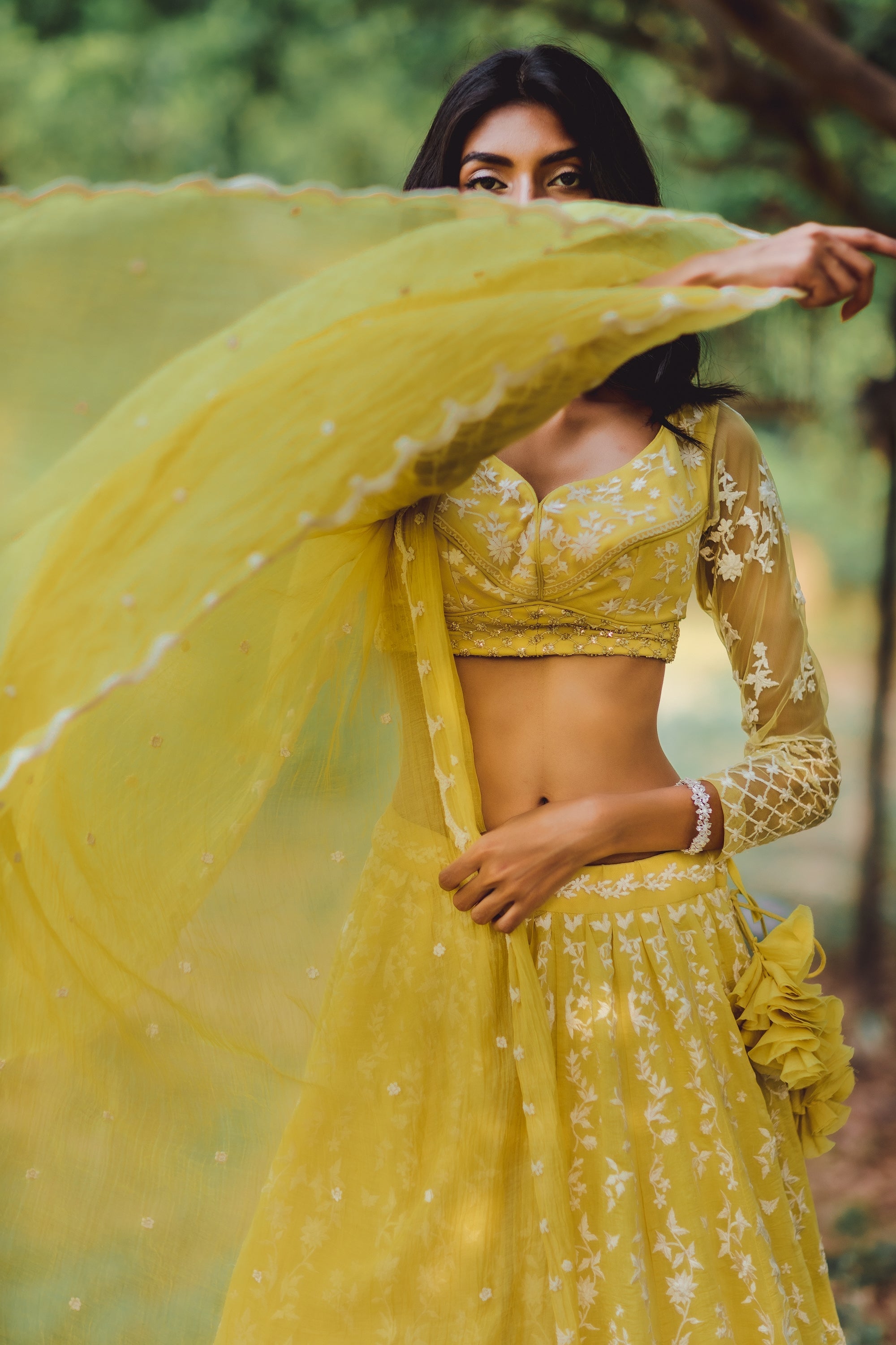 Lemon Yellow Threadwork Lehenga Set