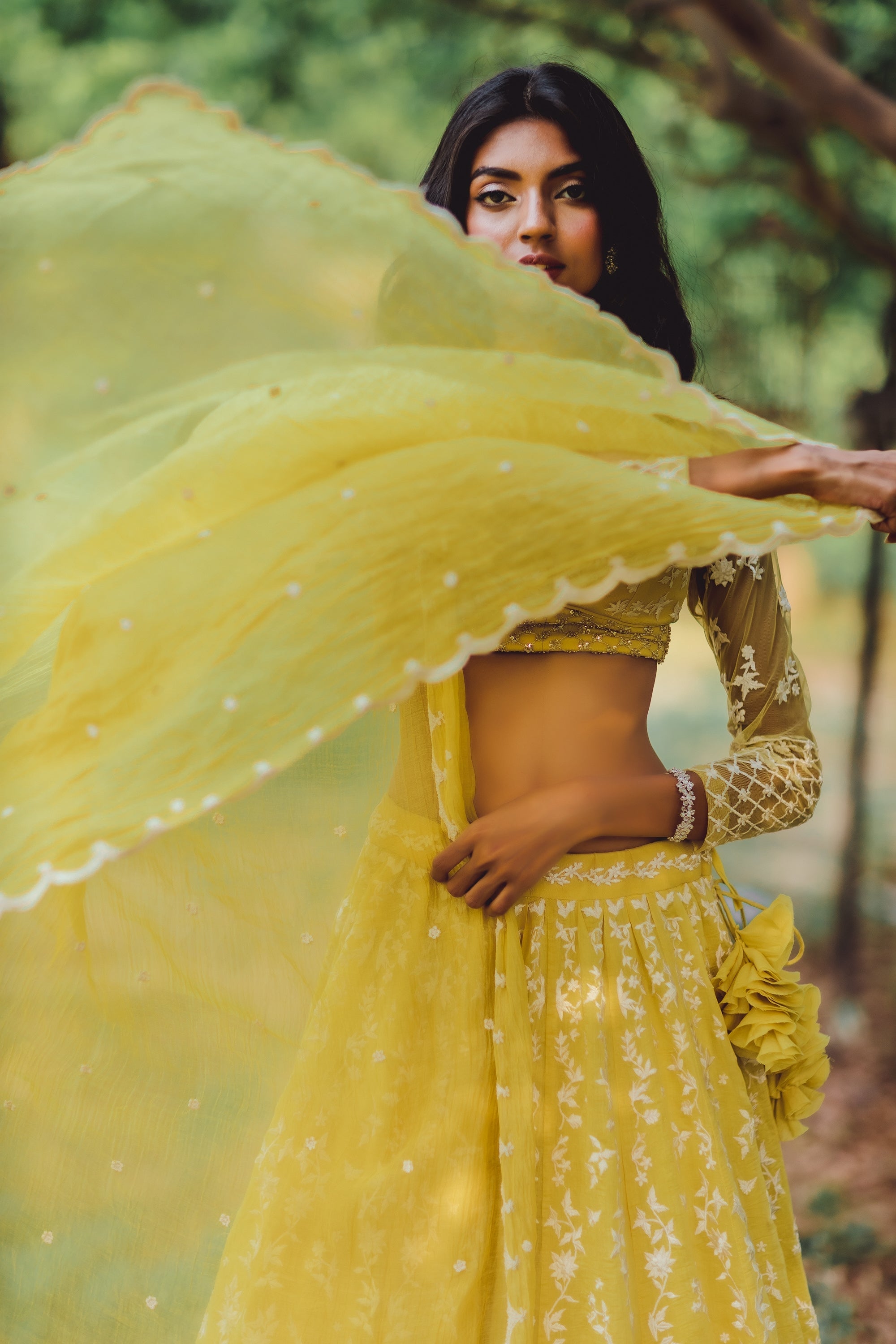 Lemon Yellow Threadwork Lehenga Set