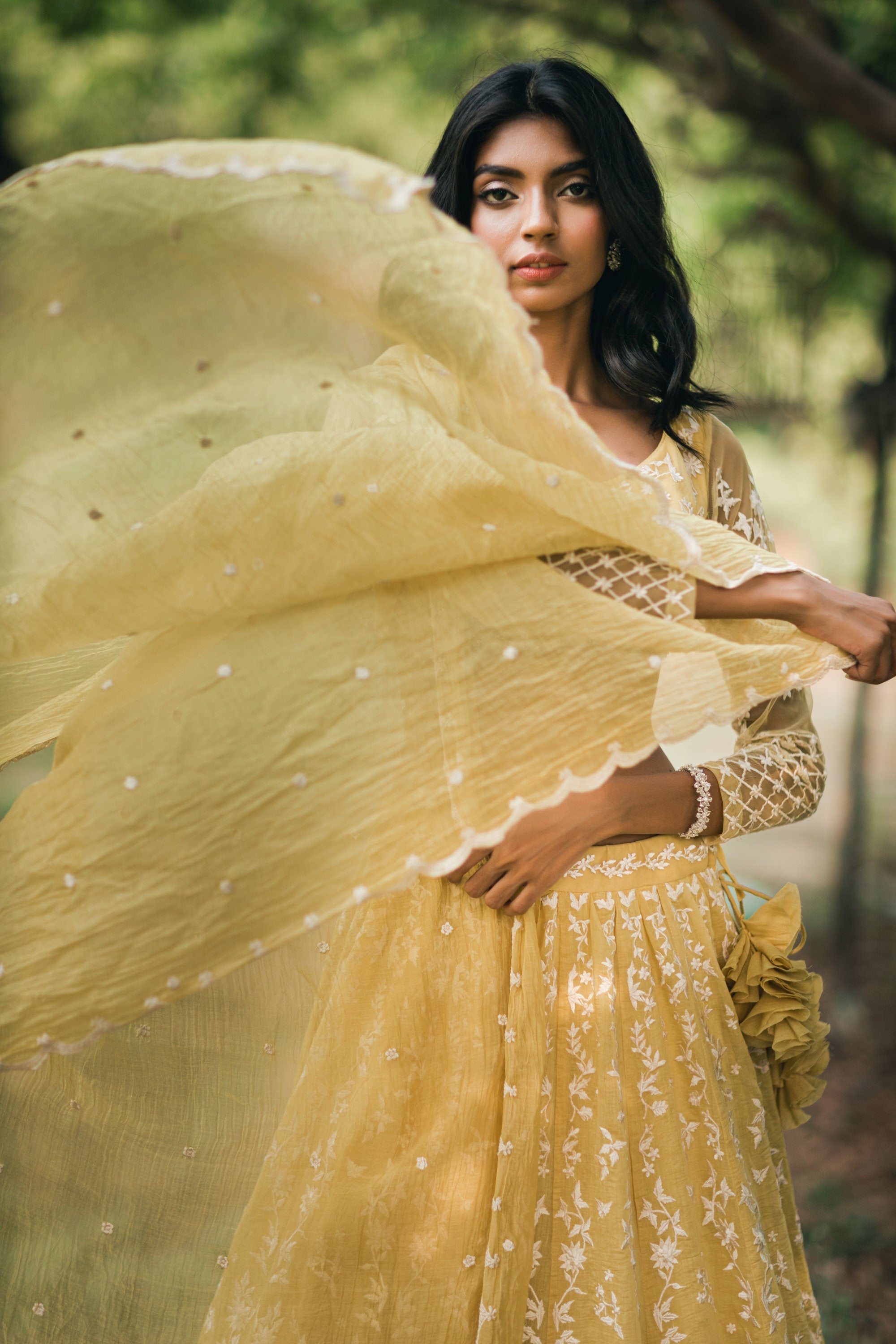 Lemon Yellow Threadwork Lehenga Set