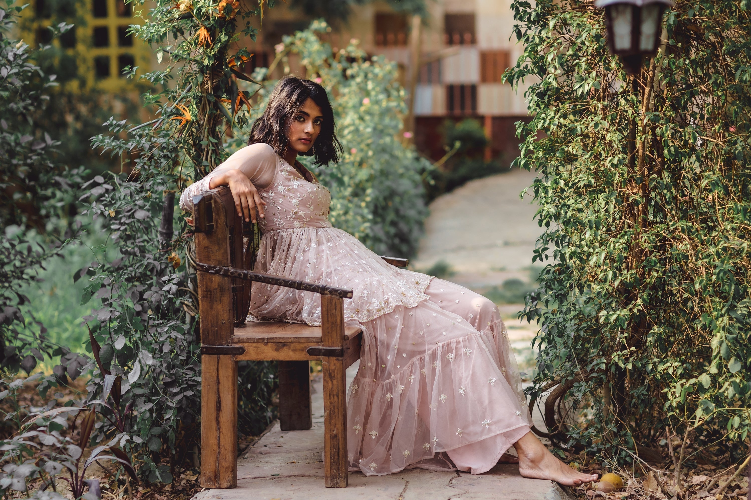 Powder Pink Thred Kurti And Sharara Set
