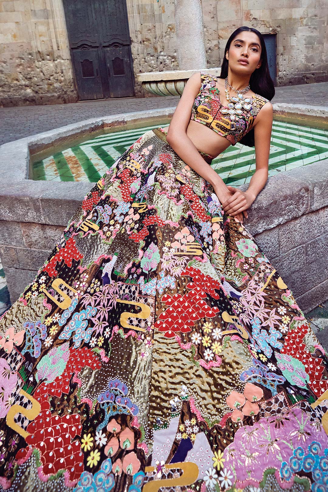 Vernet - Bronze Metallic Tissue Lehenga Set