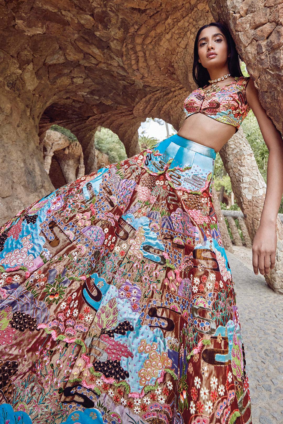 I'Or - Turq- Rust Tissue Lehenga Set